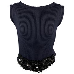 MARNI Size 4 Navy Knitted Applique Wool Dress Top