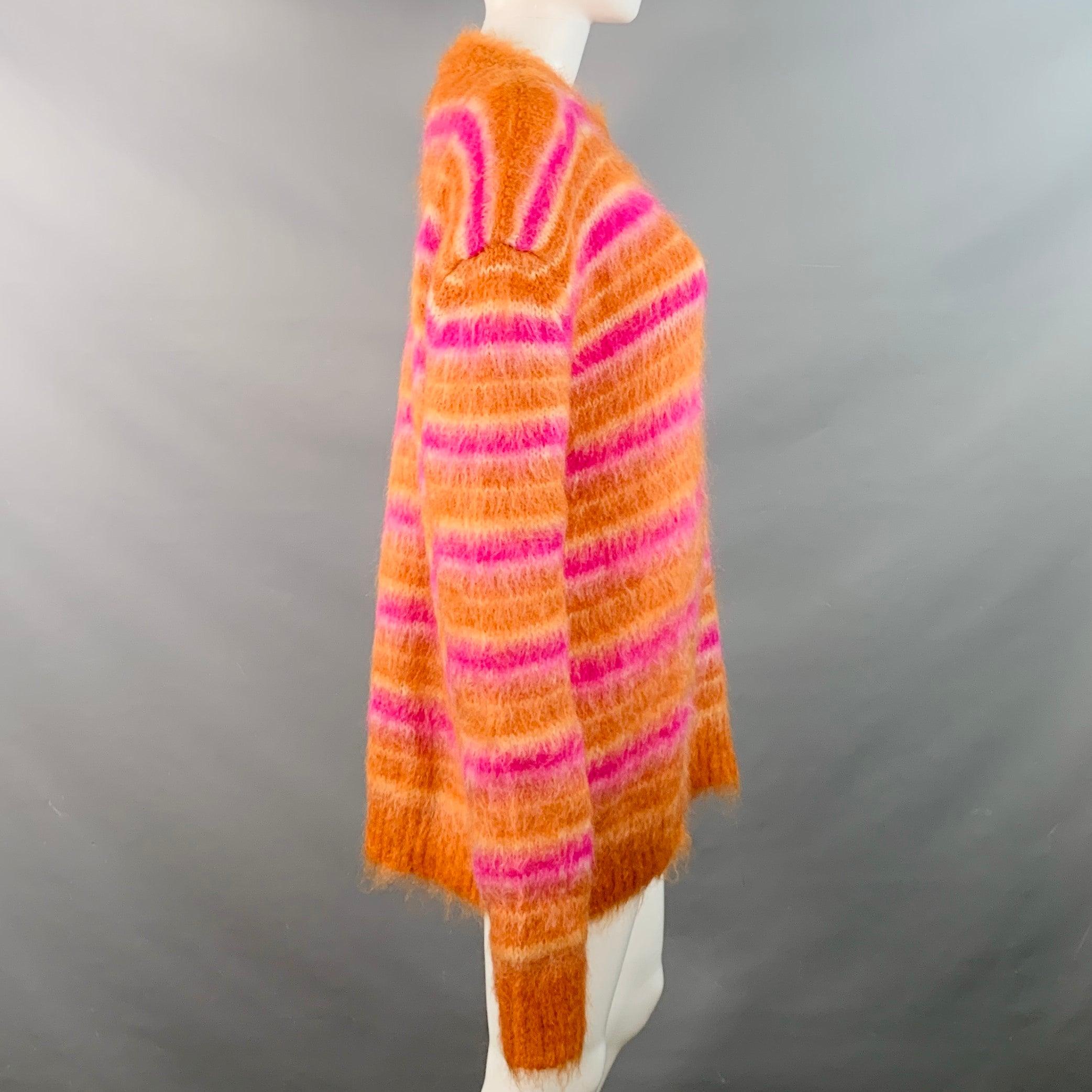 MARNI Size 4 Orange Pink Mohair Stripe Oversized Crew Neck Sweater In Excellent Condition For Sale In San Francisco, CA