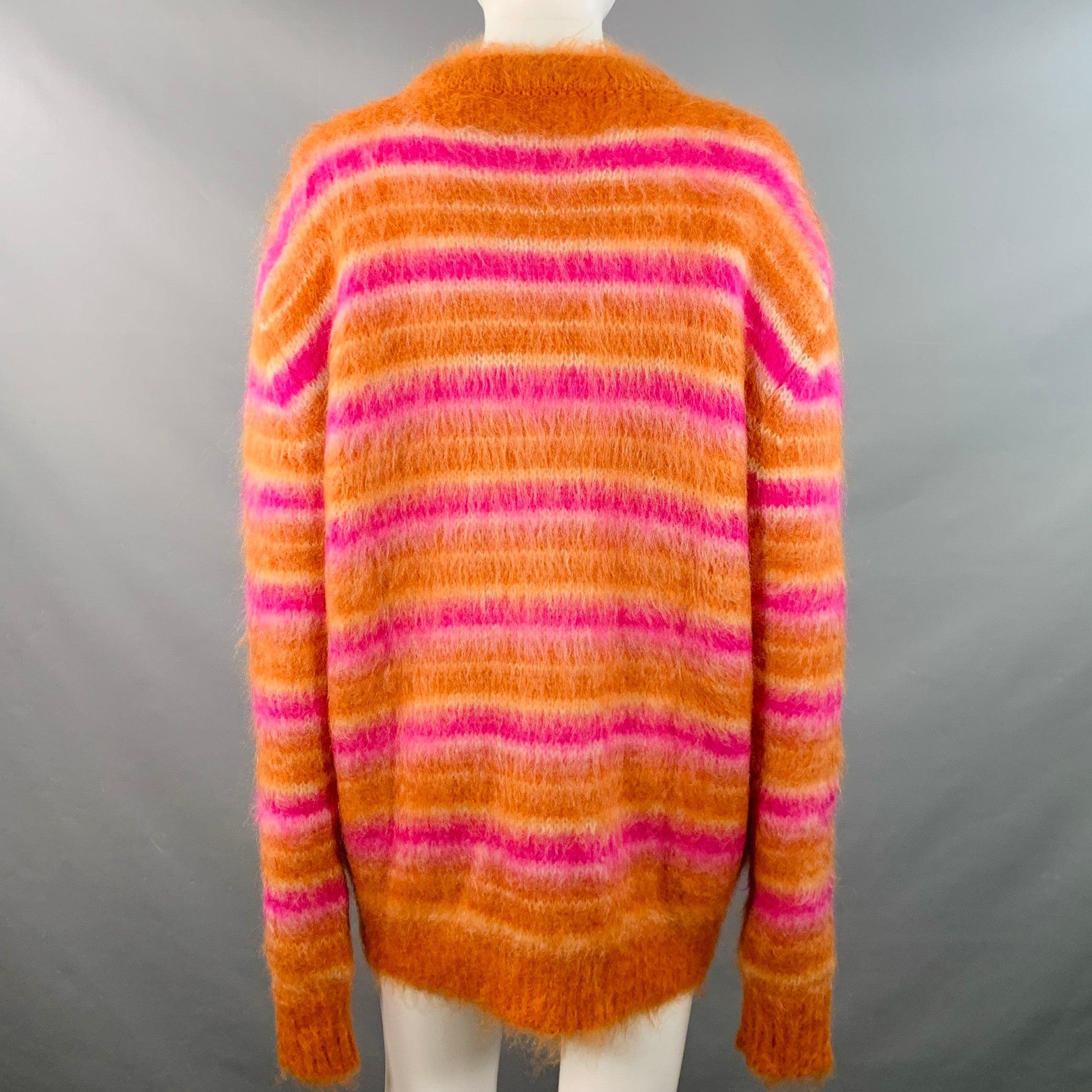 Women's MARNI Size 4 Orange Pink Mohair Stripe Oversized Crew Neck Sweater For Sale