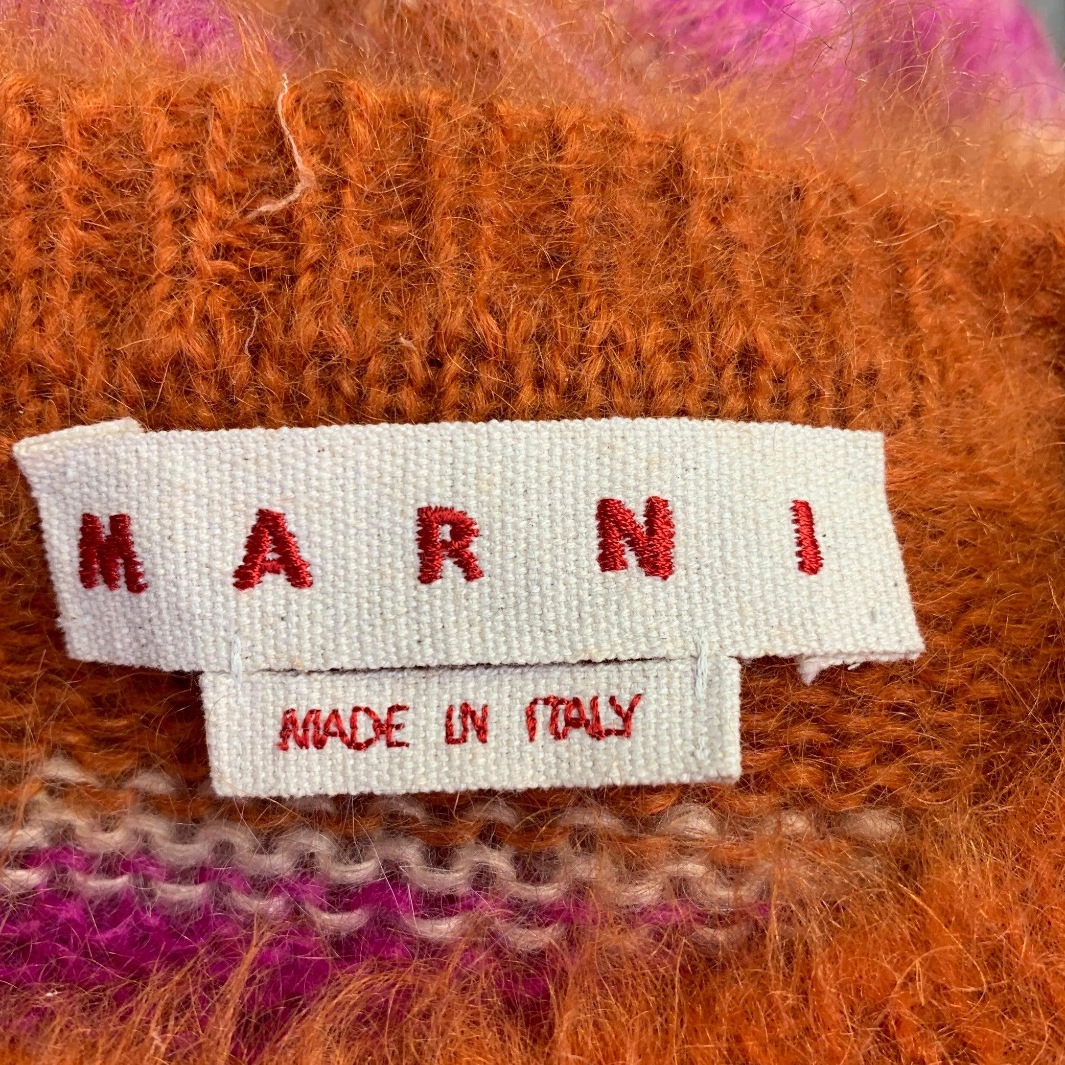 MARNI Size 4 Orange Pink Mohair Stripe Oversized Crew Neck Sweater For Sale 1