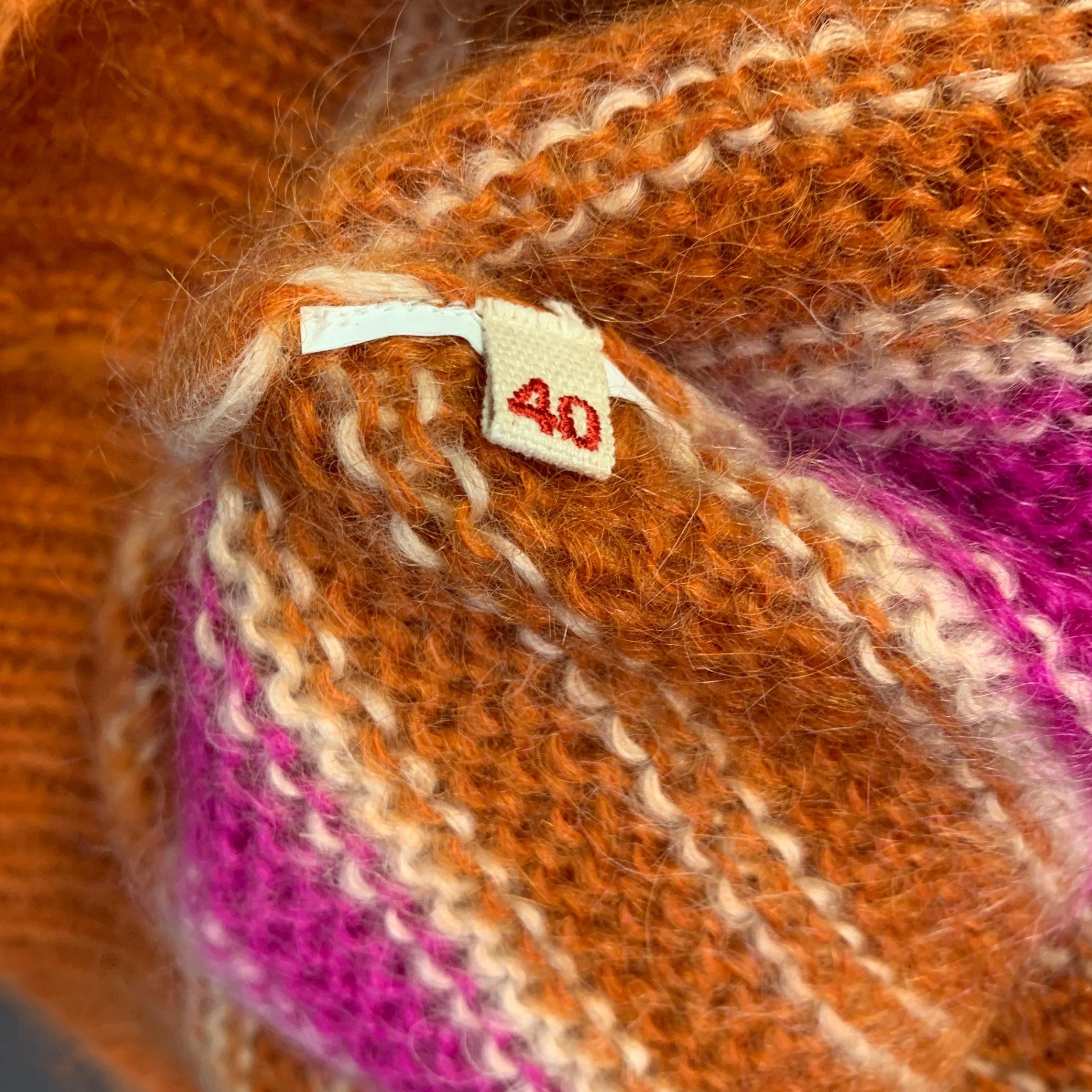 MARNI Size 4 Orange Pink Mohair Stripe Oversized Crew Neck Sweater For Sale 2