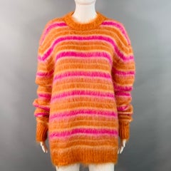 MARNI Größe 4 Orange Rosa Mohair Streifen Oversized Rundhalsausschnitt Pullover