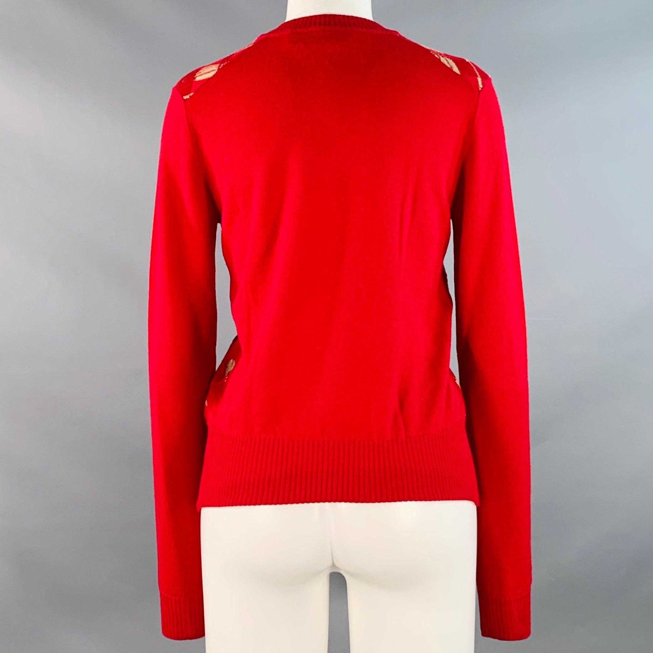 MARNI Taille 4 Pull à col ras du cou en laine texturée beige rouge Bon état - En vente à San Francisco, CA