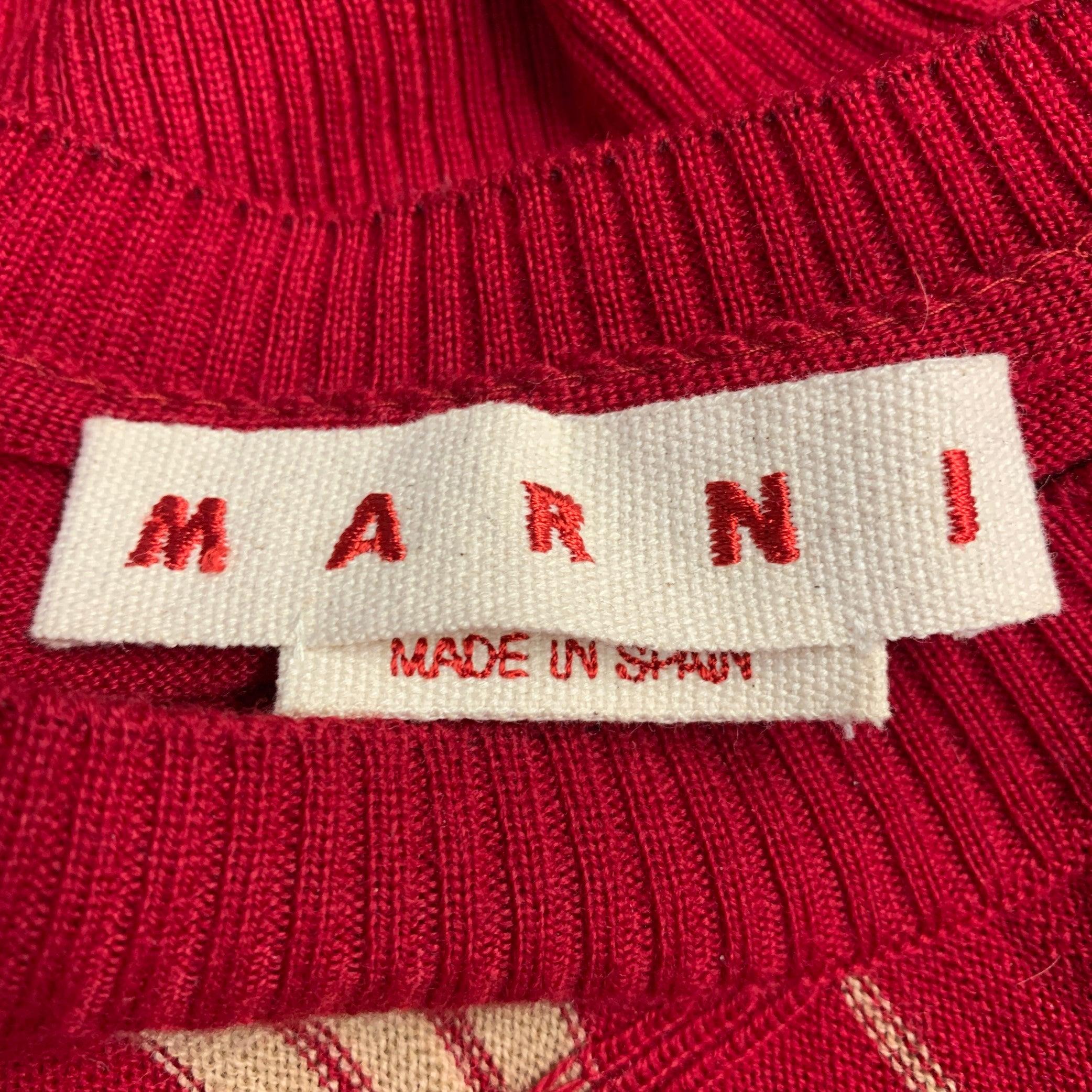 MARNI Taille 4 Pull à col ras du cou en laine texturée beige rouge en vente 2