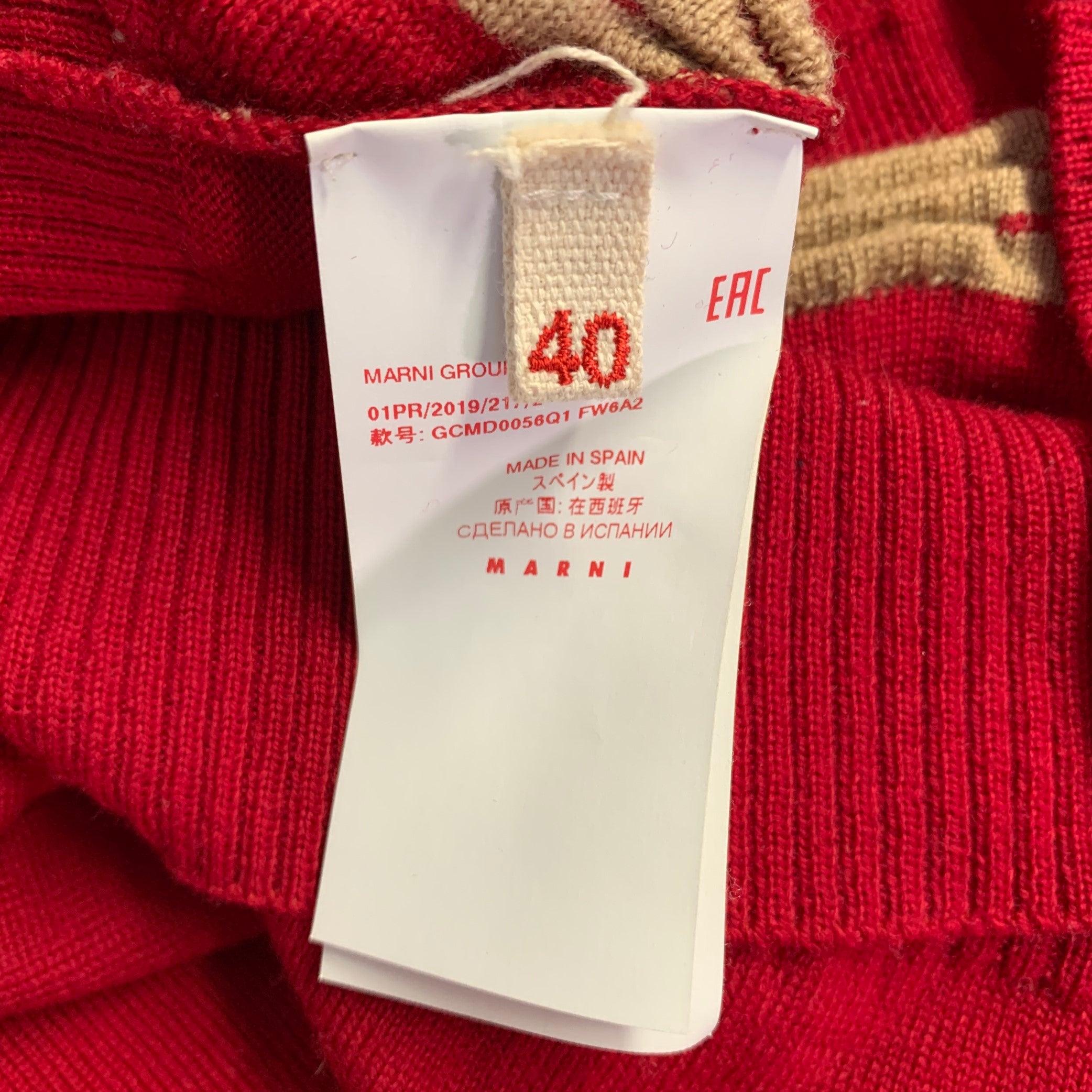 MARNI Taille 4 Pull à col ras du cou en laine texturée beige rouge en vente 3