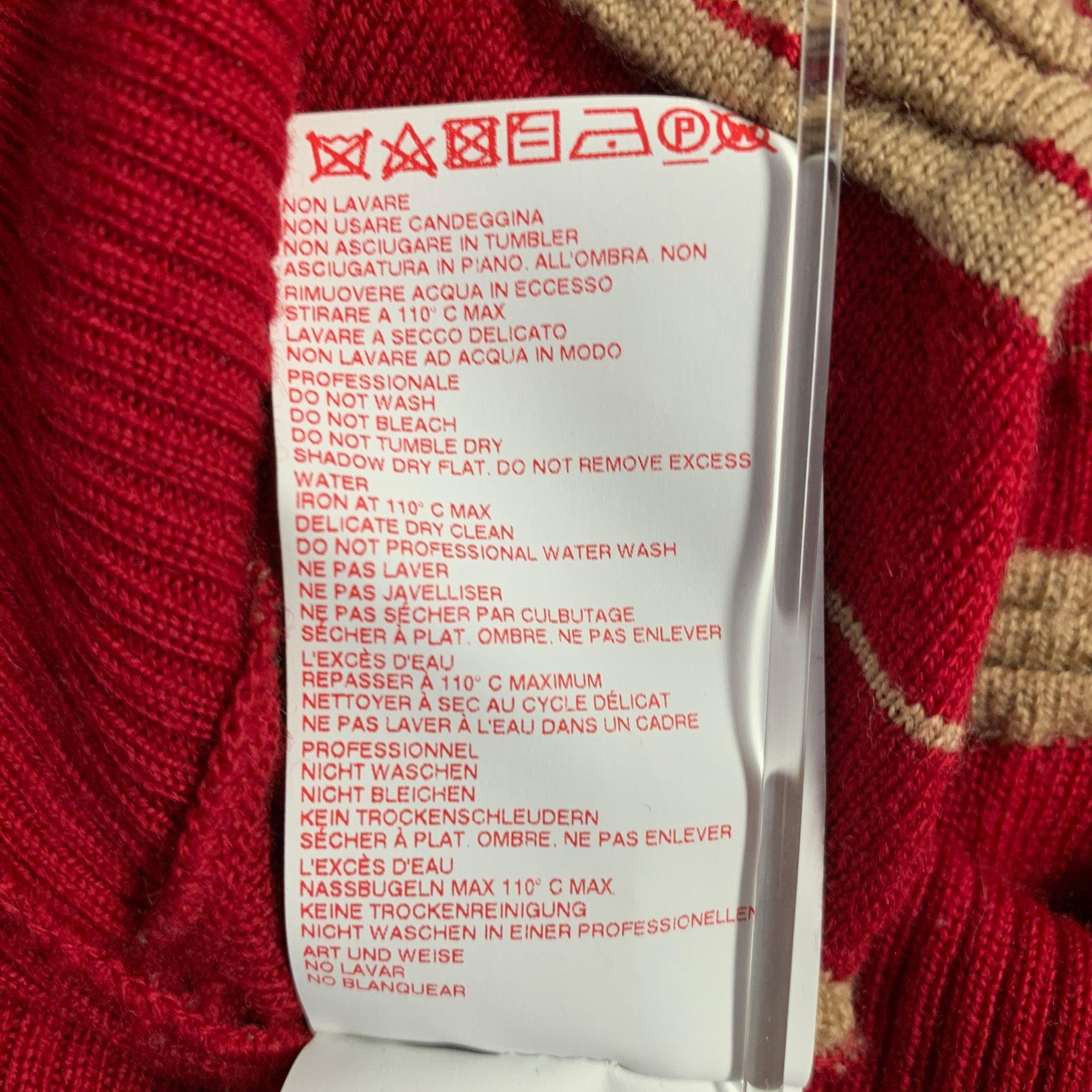 MARNI Taille 4 Pull à col ras du cou en laine texturée beige rouge en vente 4