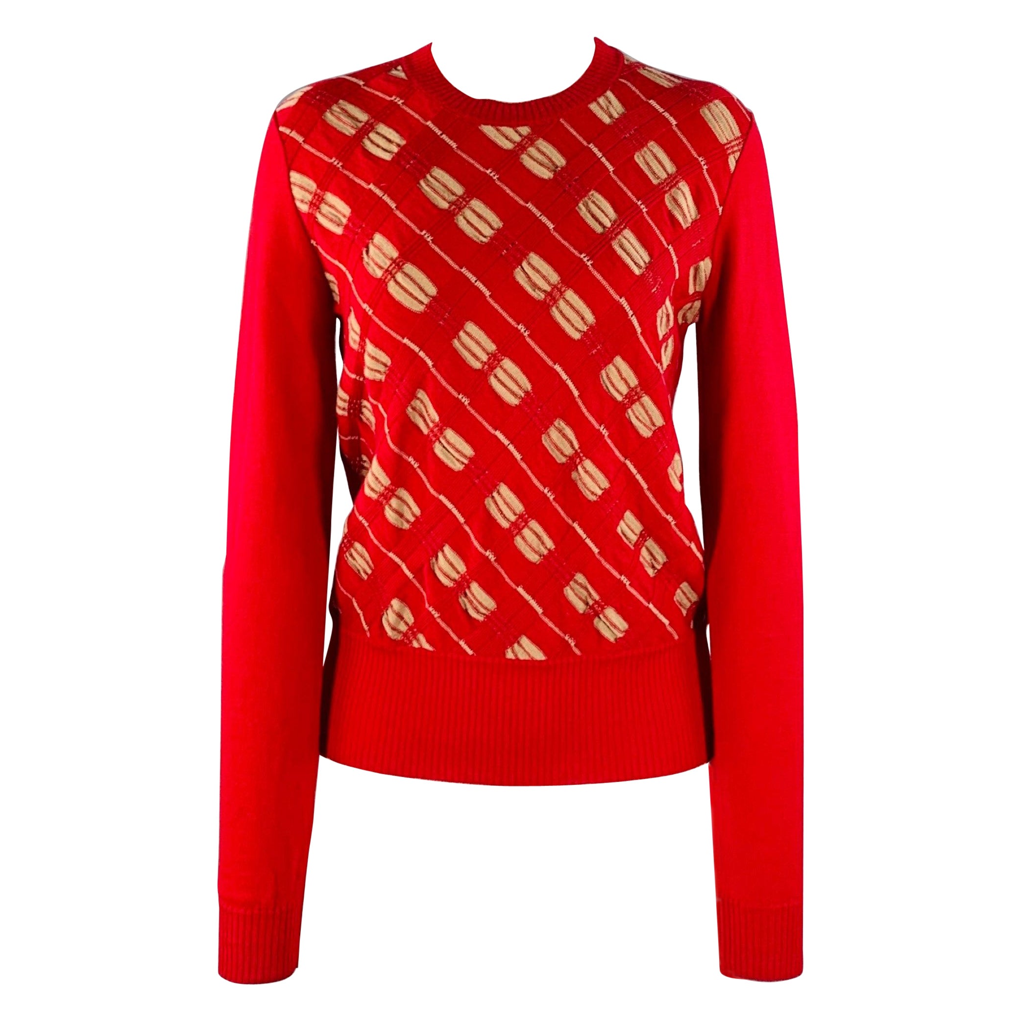 Marni Taglia 4 Rosso Beige Pullover girocollo in lana testurizzata