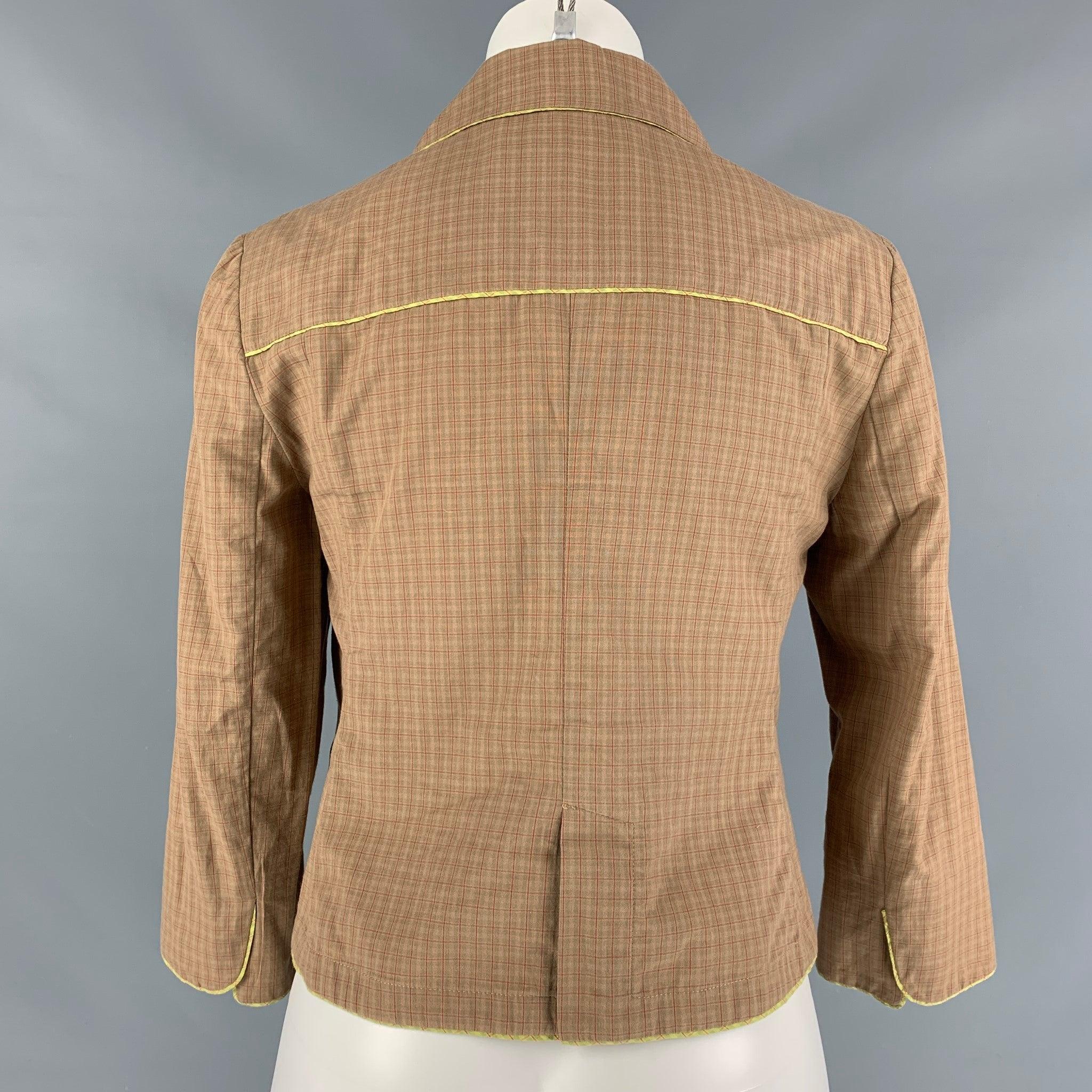 MARNI Size 4 Tan & Red Cotton Plaid Cropped Jacket In Excellent Condition For Sale In San Francisco, CA
