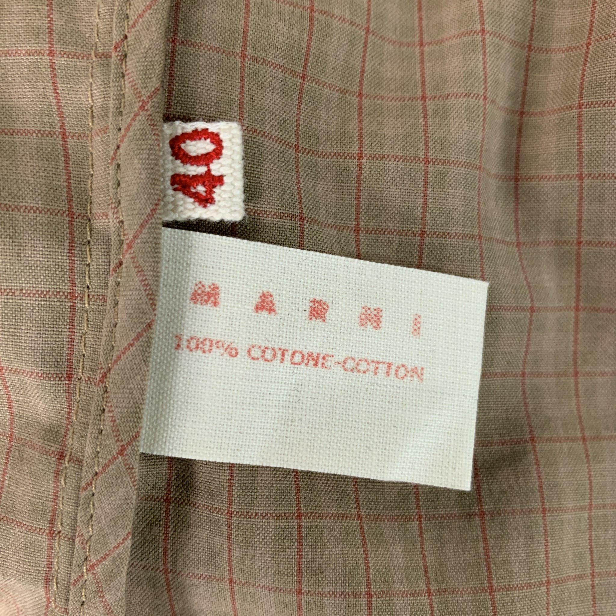 MARNI Size 4 Tan & Red Cotton Plaid Cropped Jacket For Sale 1