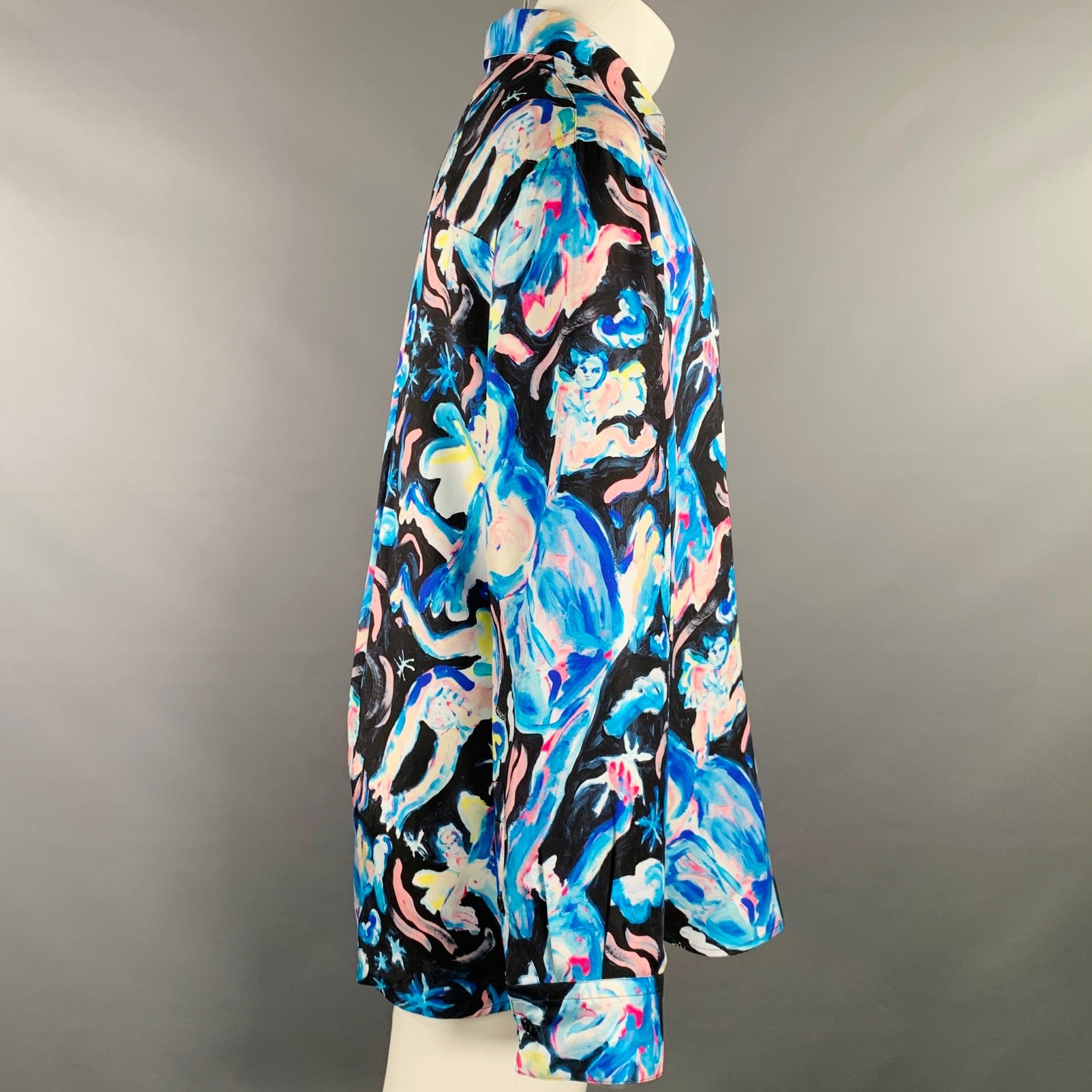 MARNI Größe 40 Flaminia Veronesi Blau Schwarz Print Seide Button Up Langarmhemd im Zustand „Hervorragend“ im Angebot in San Francisco, CA
