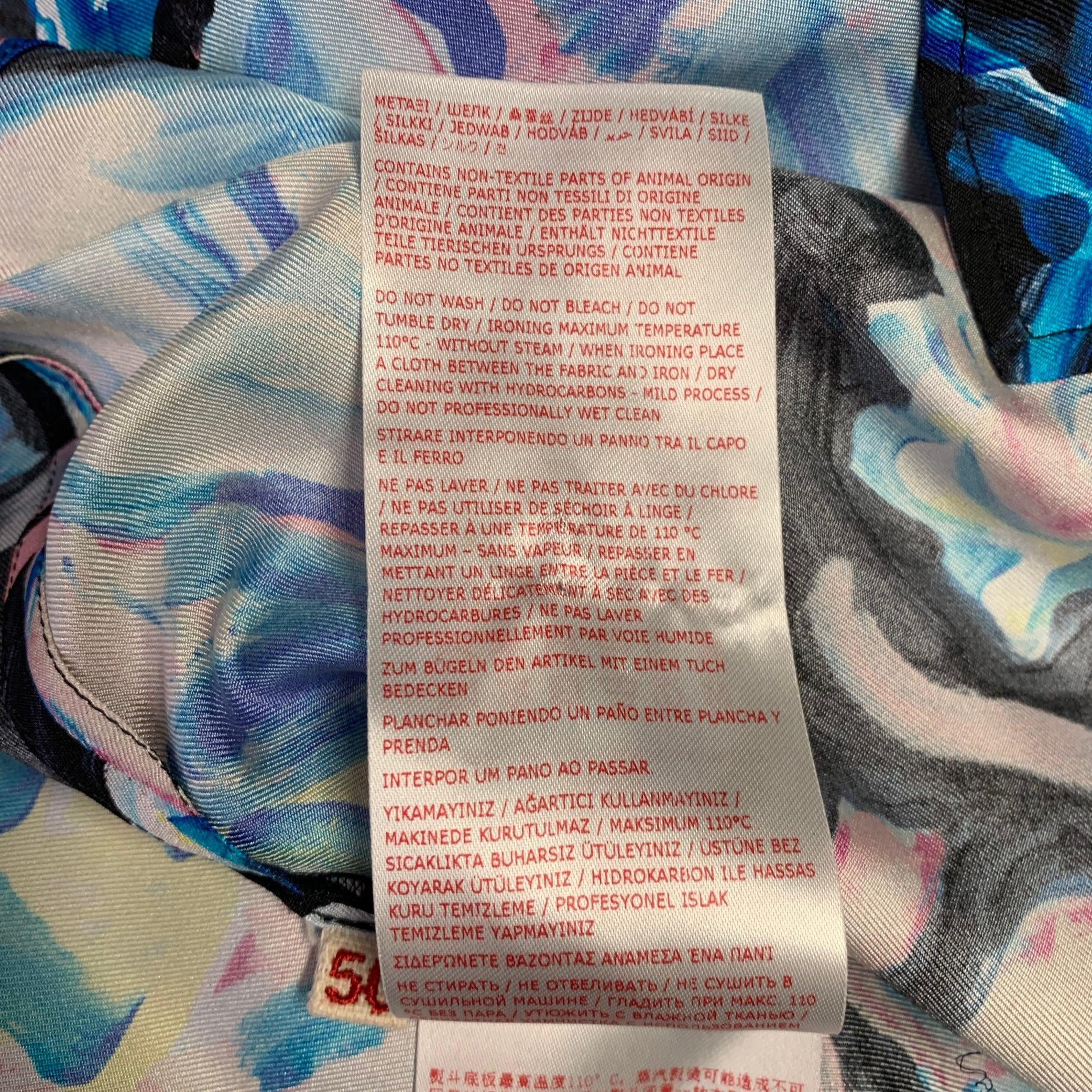 MARNI Größe 40 Flaminia Veronesi Blau Schwarz Print Seide Button Up Langarmhemd im Angebot 3