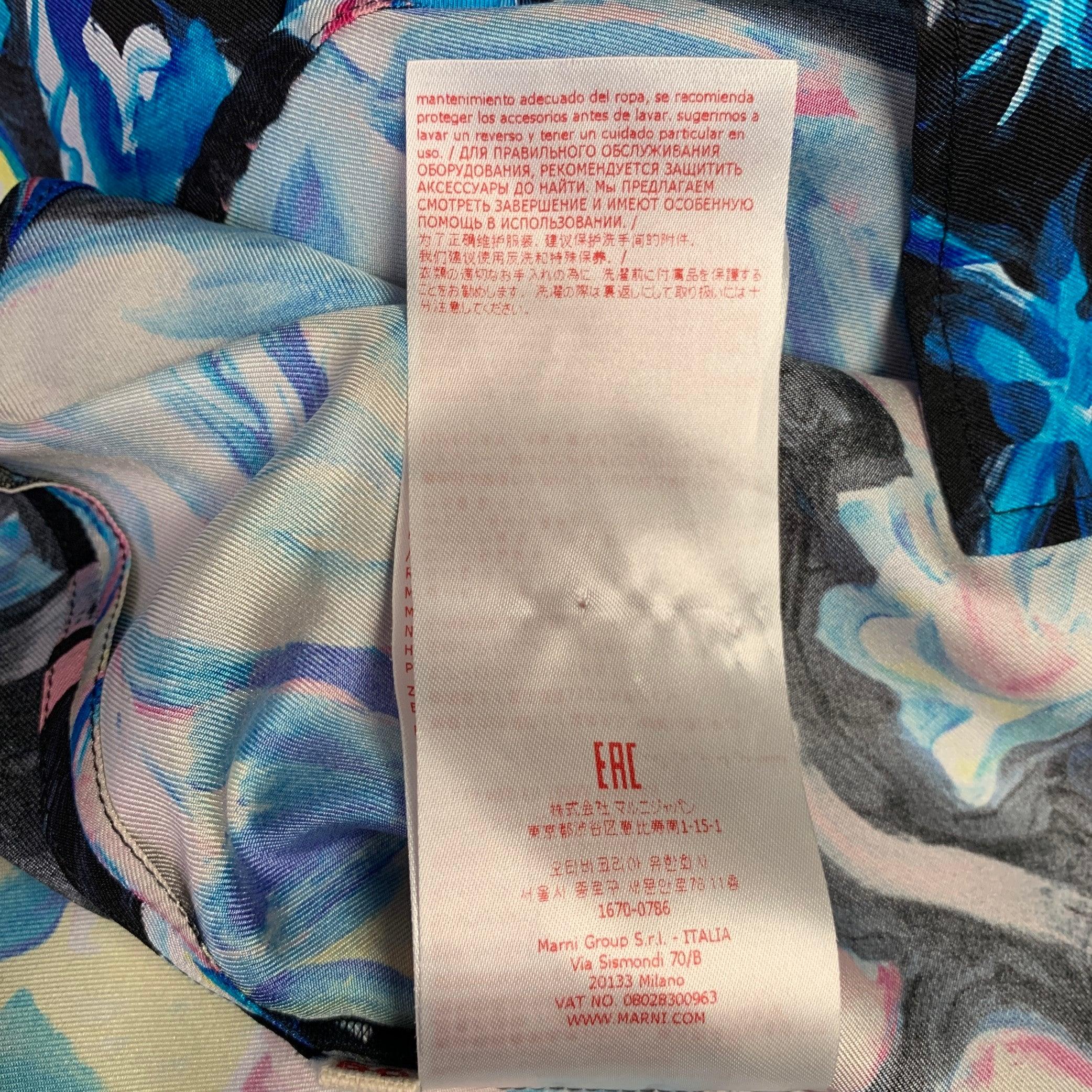 MARNI Größe 40 Flaminia Veronesi Blau Schwarz Print Seide Button Up Langarmhemd im Angebot 5