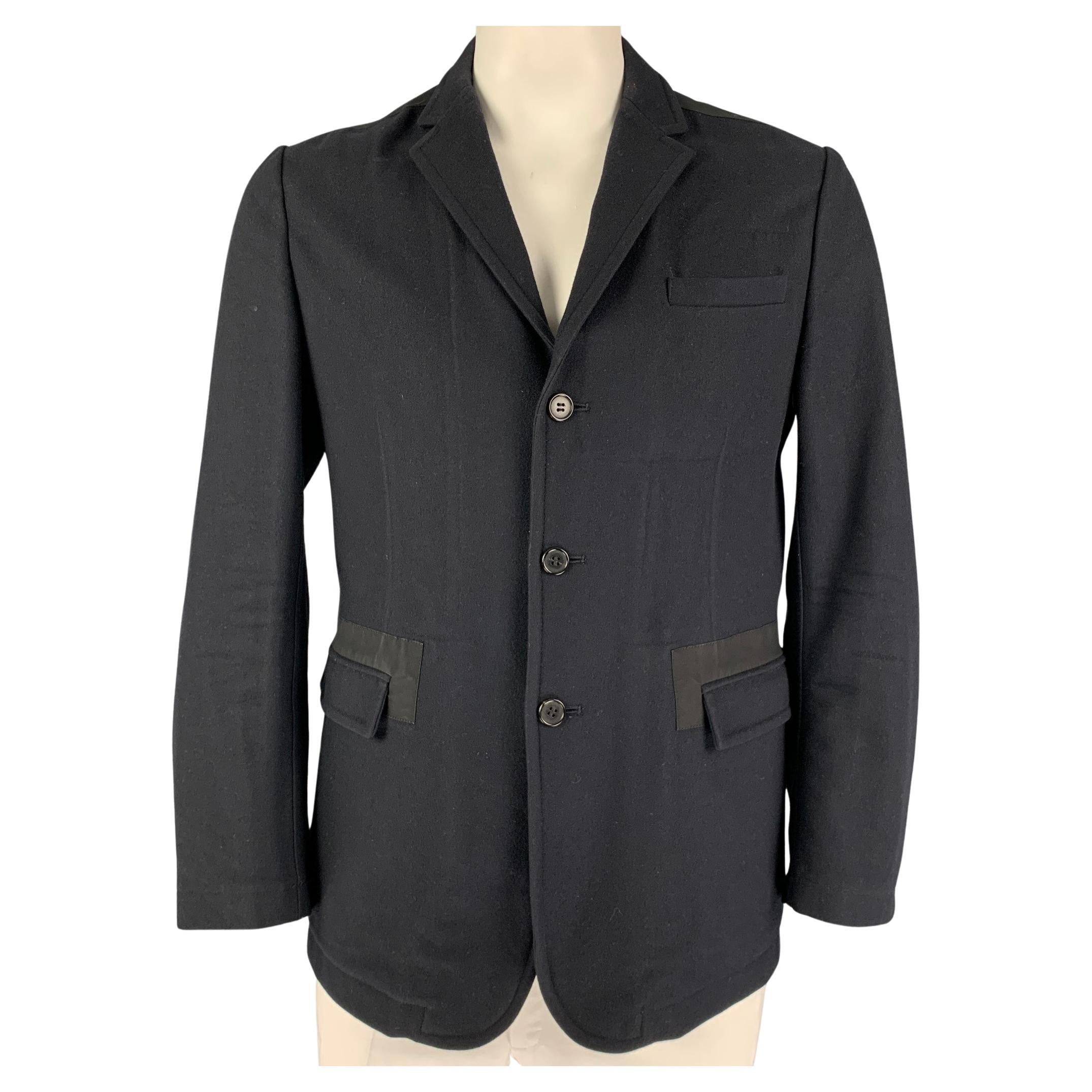 MARNI Size 40 Navy Black Wool Blend Notch Lapel Sport Coat