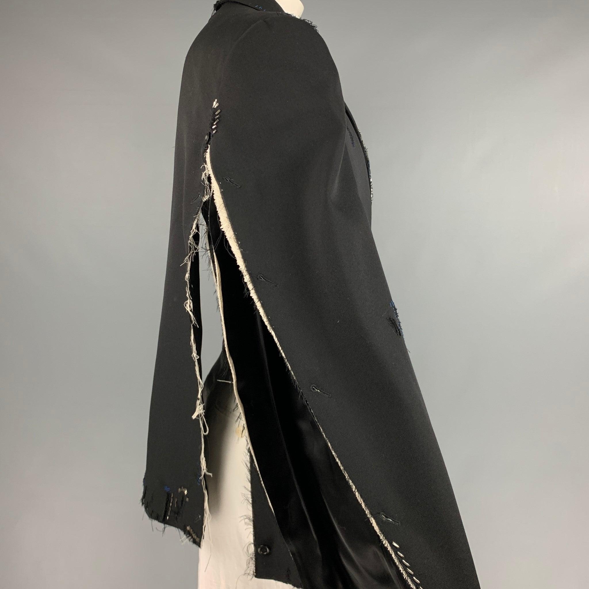MARNI Size 42 Black Distressed Wool Notch Lapel Sport Coat 1