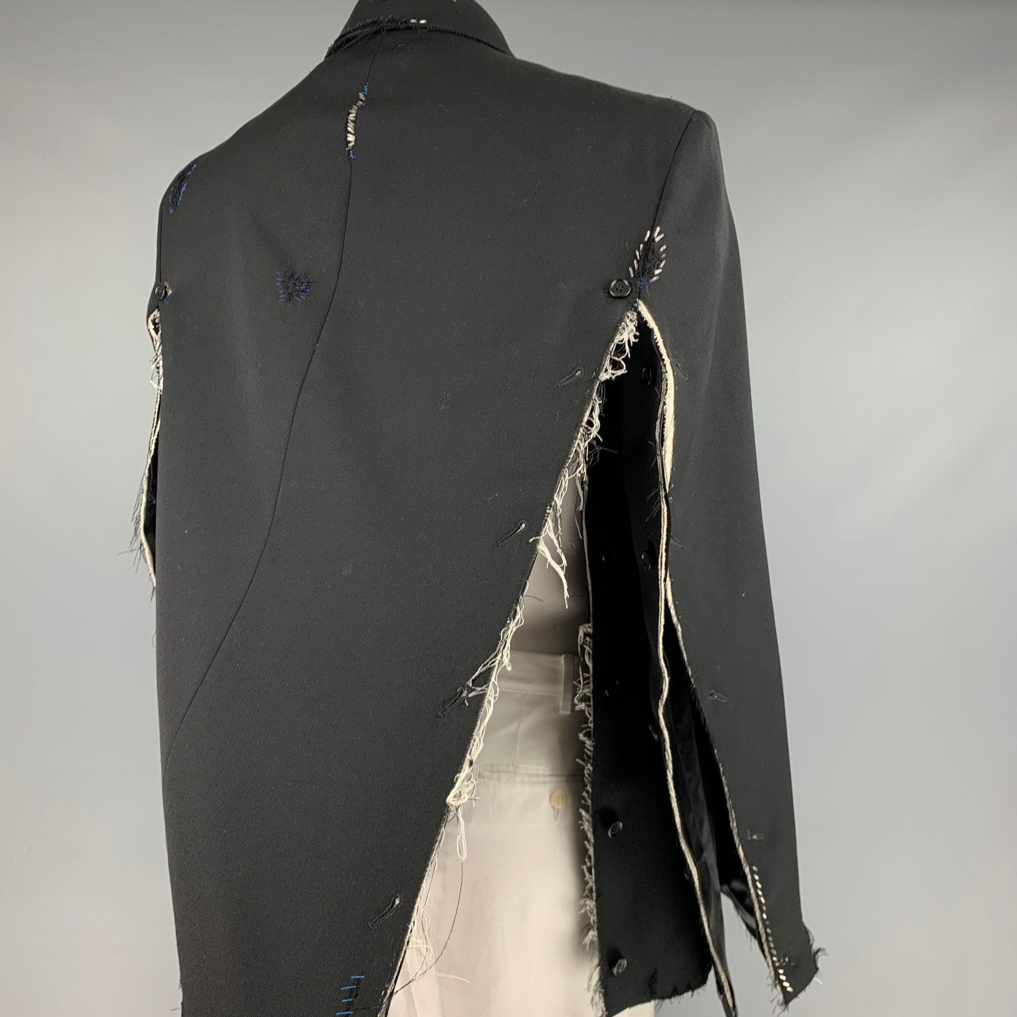 MARNI Size 42 Black Distressed Wool Notch Lapel Sport Coat 2