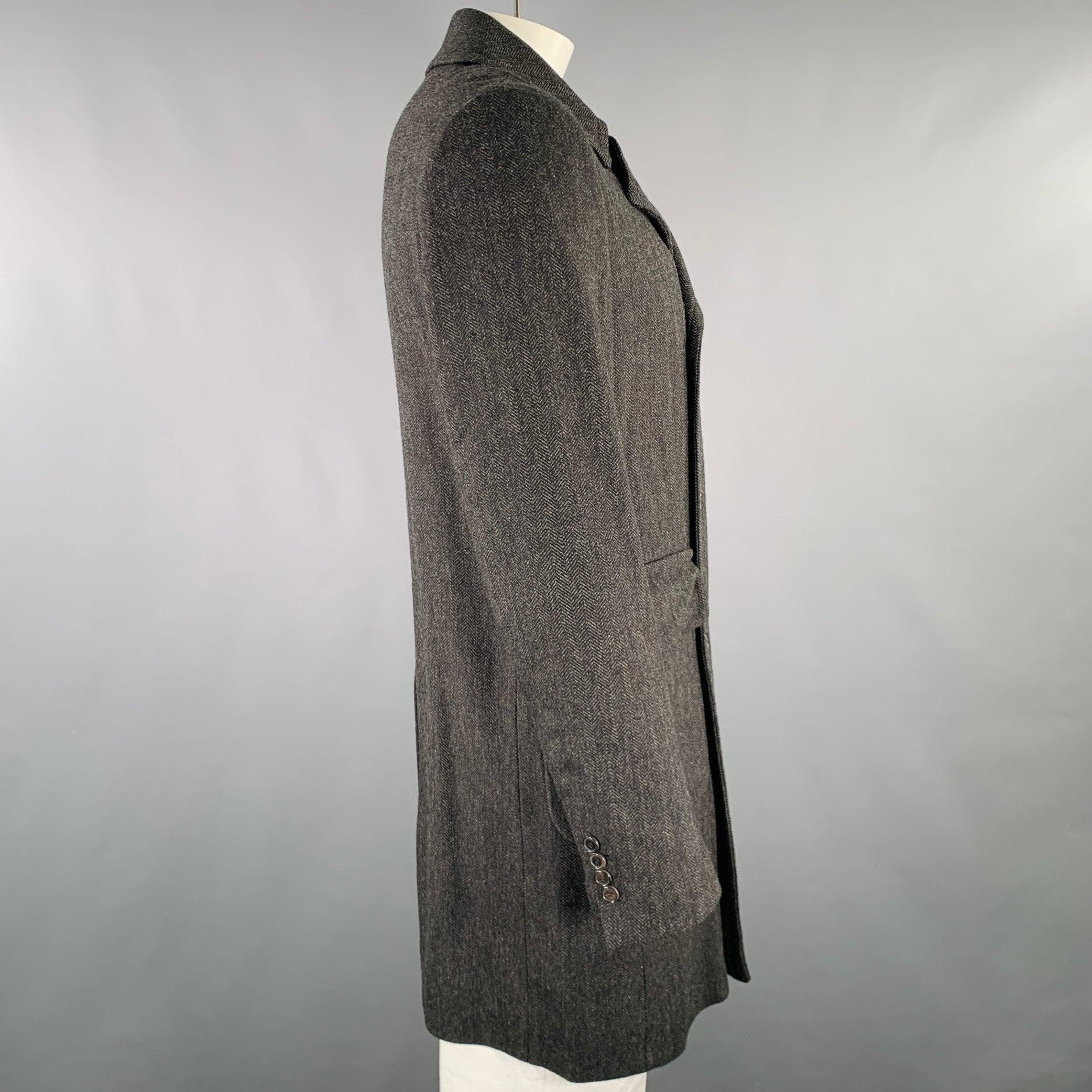 Noir MARNI Taille 42 Manteau à double boutonnage en laine à chevrons gris et noirs en vente