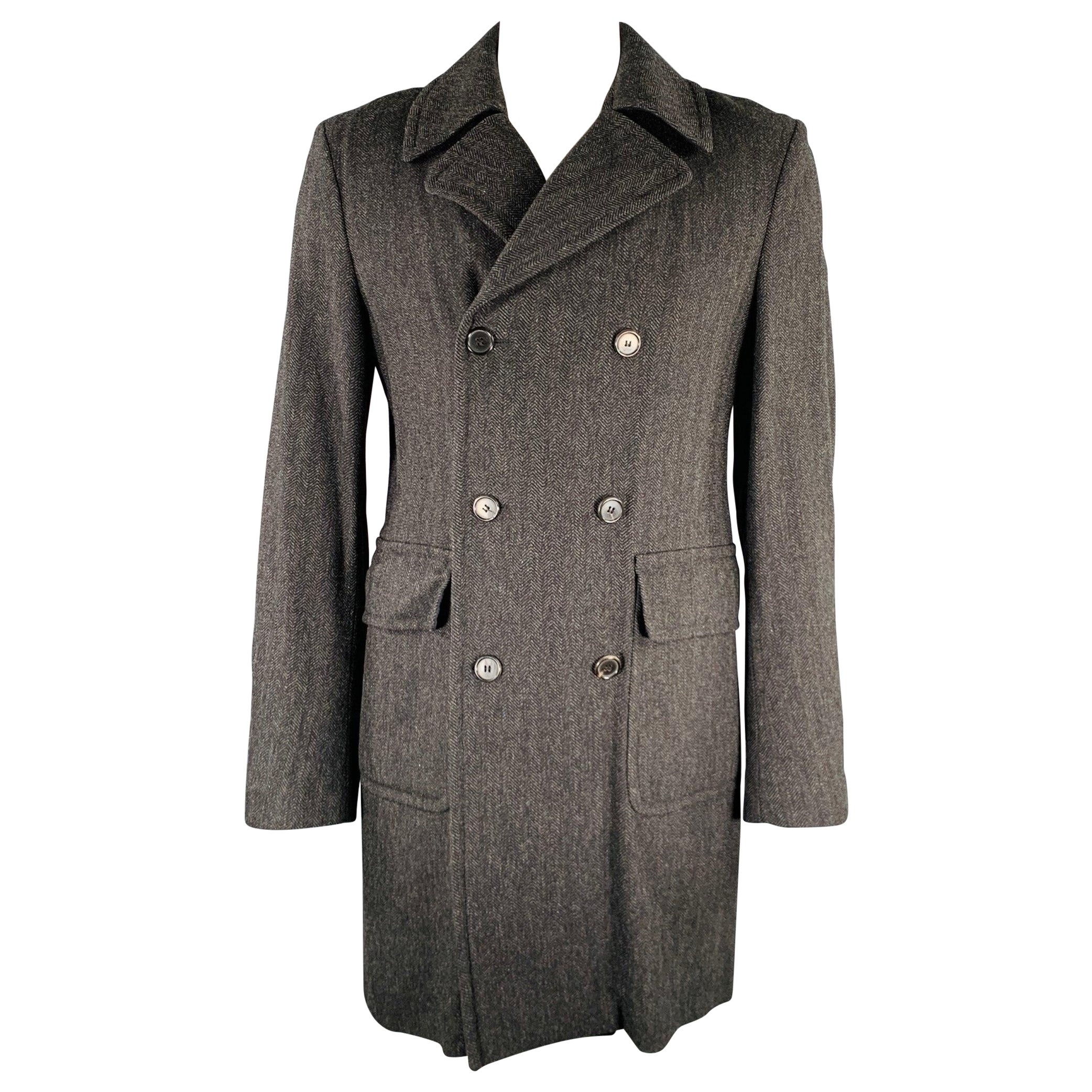 MARNI Taille 42 Manteau à double boutonnage en laine à chevrons gris et noirs
