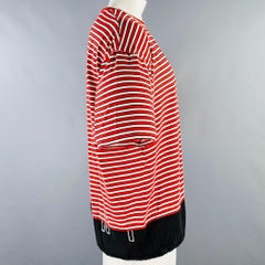 MARNI Size 44 Red White Black Stripe Cotton Drawstring T-shirt