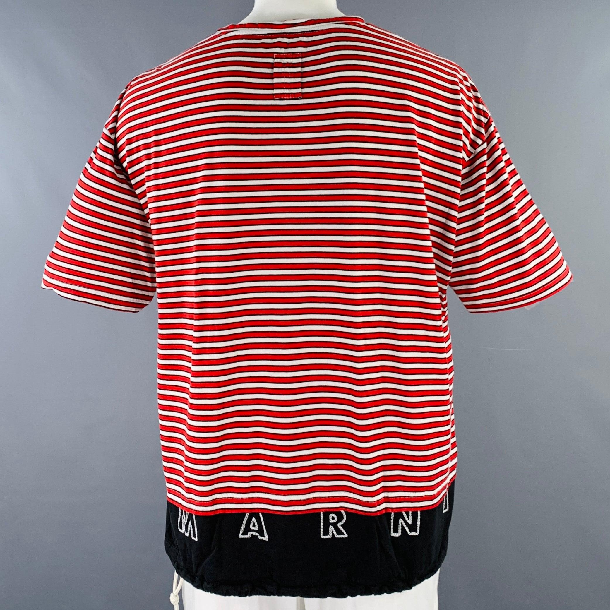 MARNI Size 44 Red White Black Stripe Cotton Drawstring T-shirt In Excellent Condition In San Francisco, CA