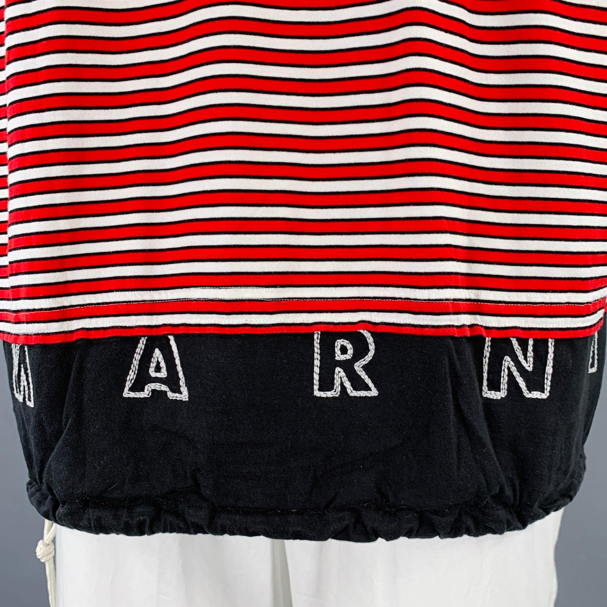 Men's MARNI Size 44 Red White Black Stripe Cotton Drawstring T-shirt