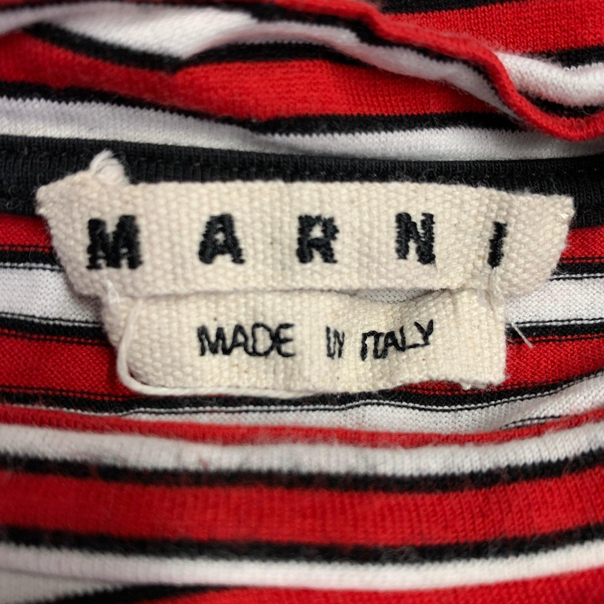 MARNI Size 44 Red White Black Stripe Cotton Drawstring T-shirt 1