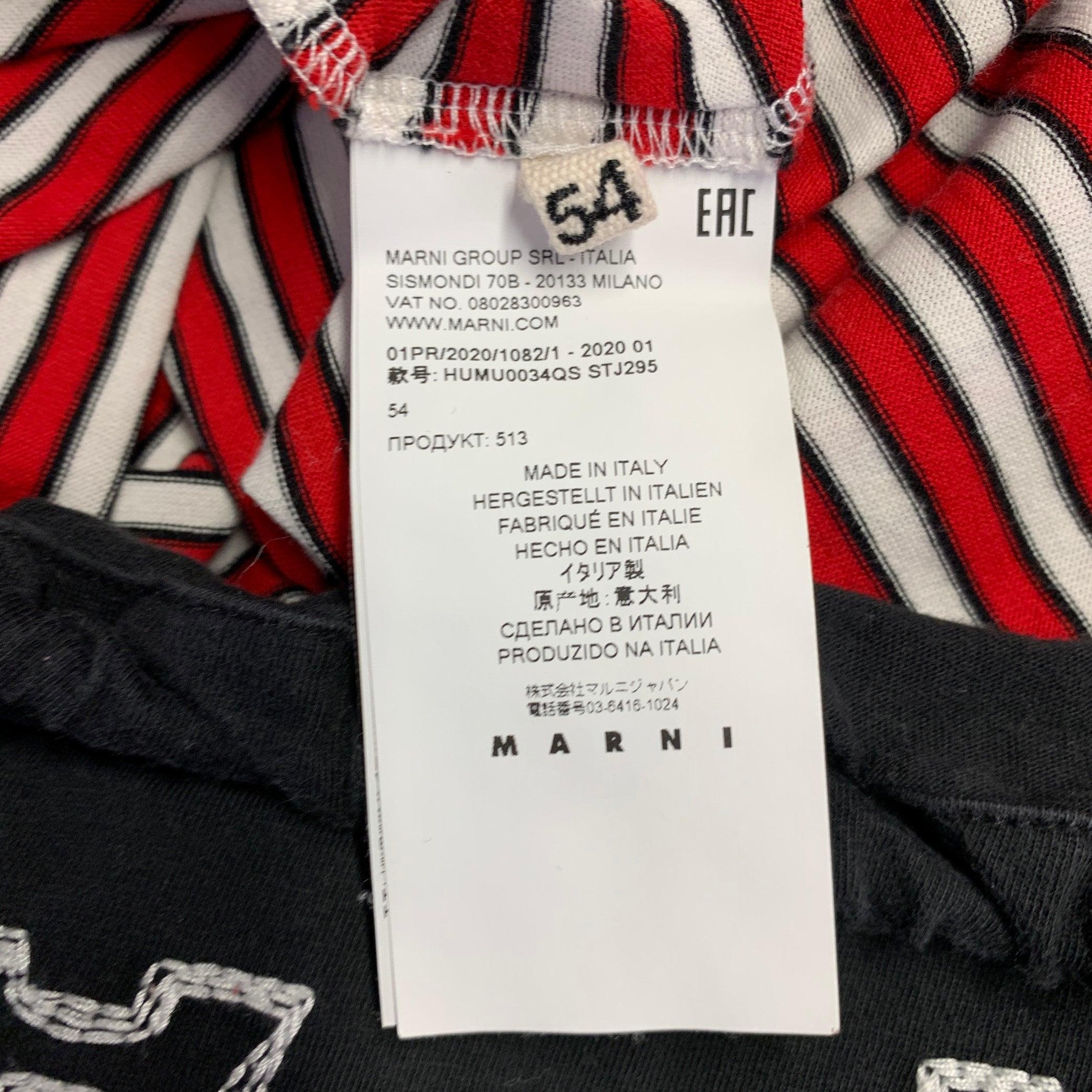 MARNI Size 44 Red White Black Stripe Cotton Drawstring T-shirt 2