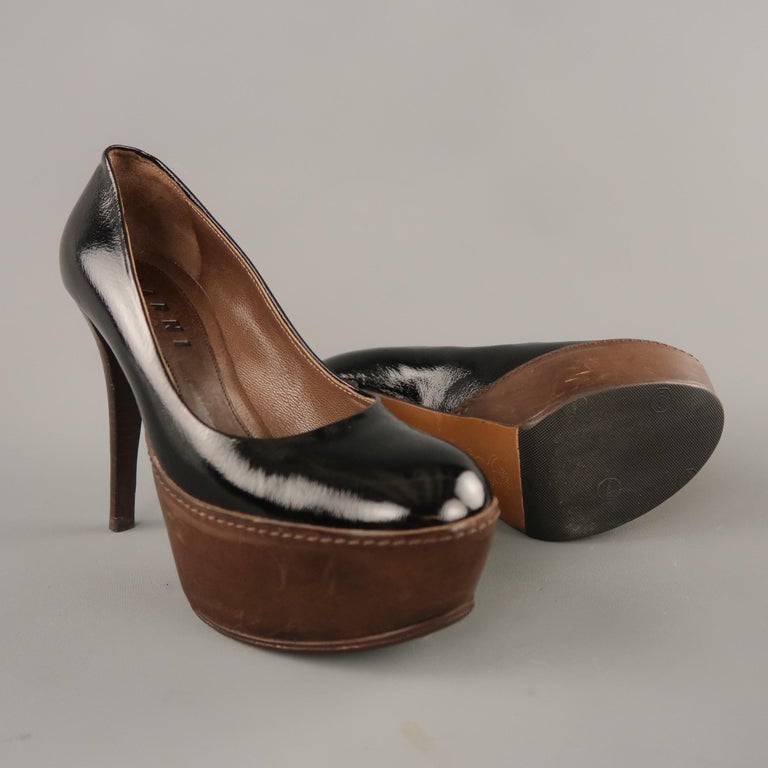 dark brown platform pumps