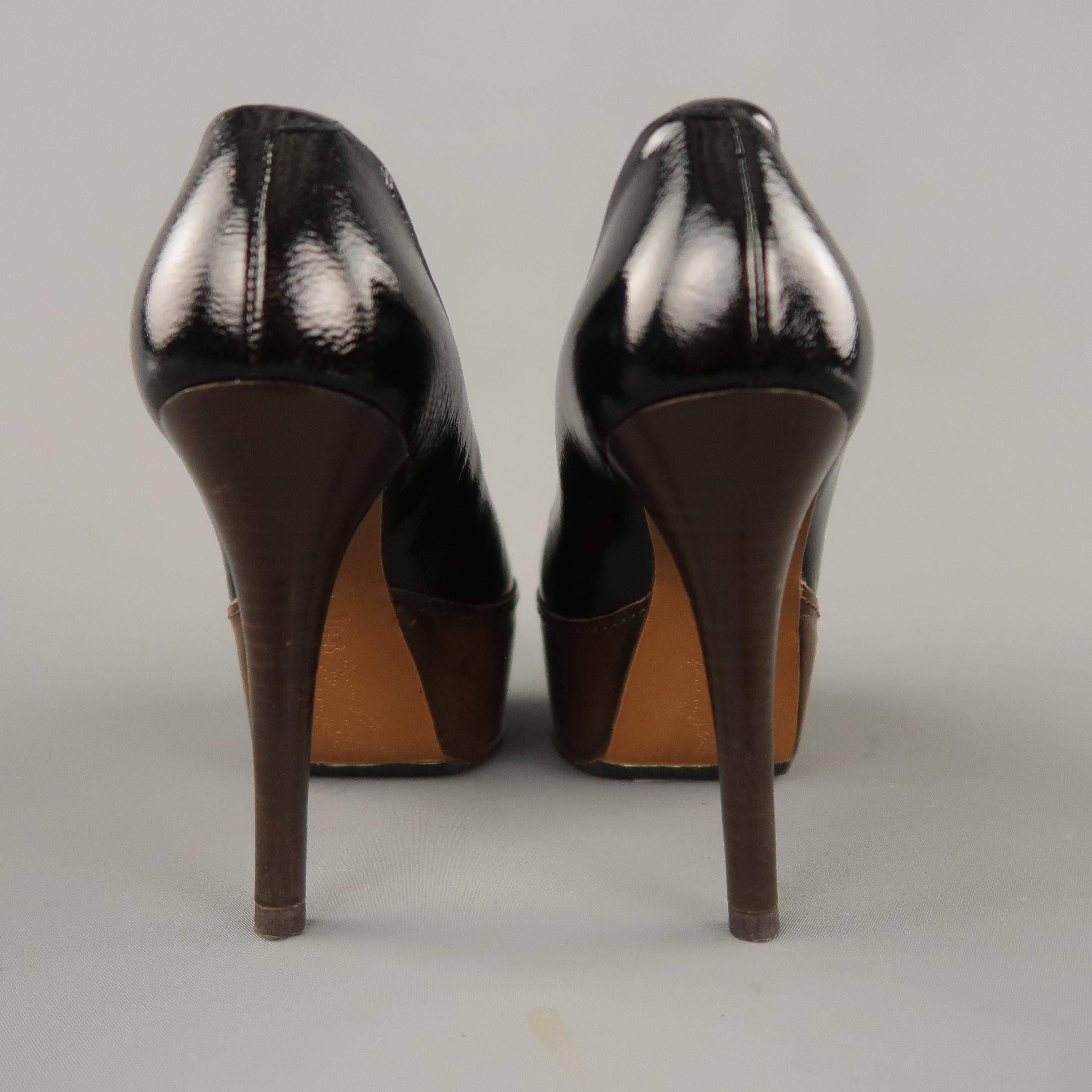 MARNI Size 5.5 Black & Brown Patent Leather Platform Pumps In Good Condition In San Francisco, CA