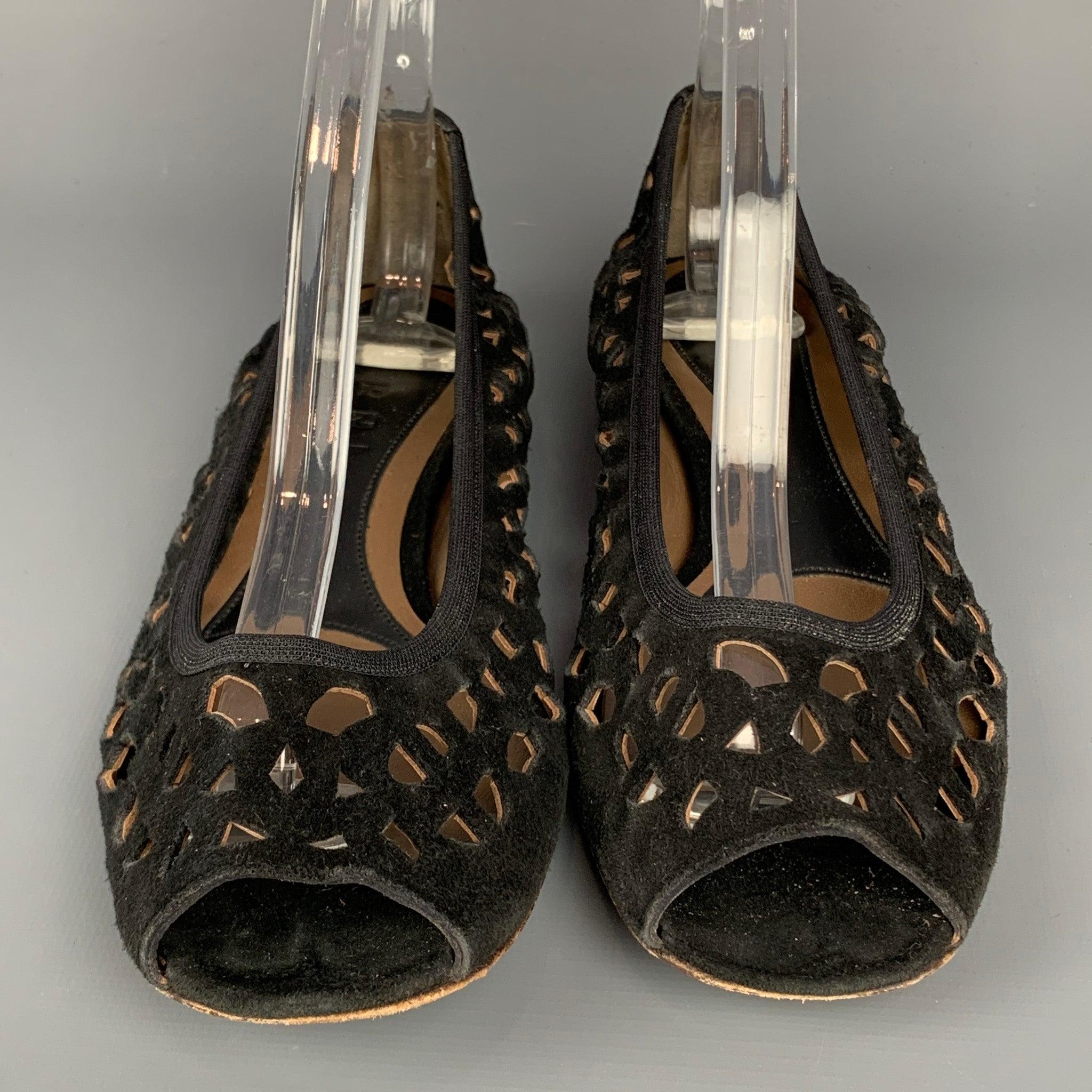 Women's MARNI Size 6 Black Cut Out Suede Flats For Sale