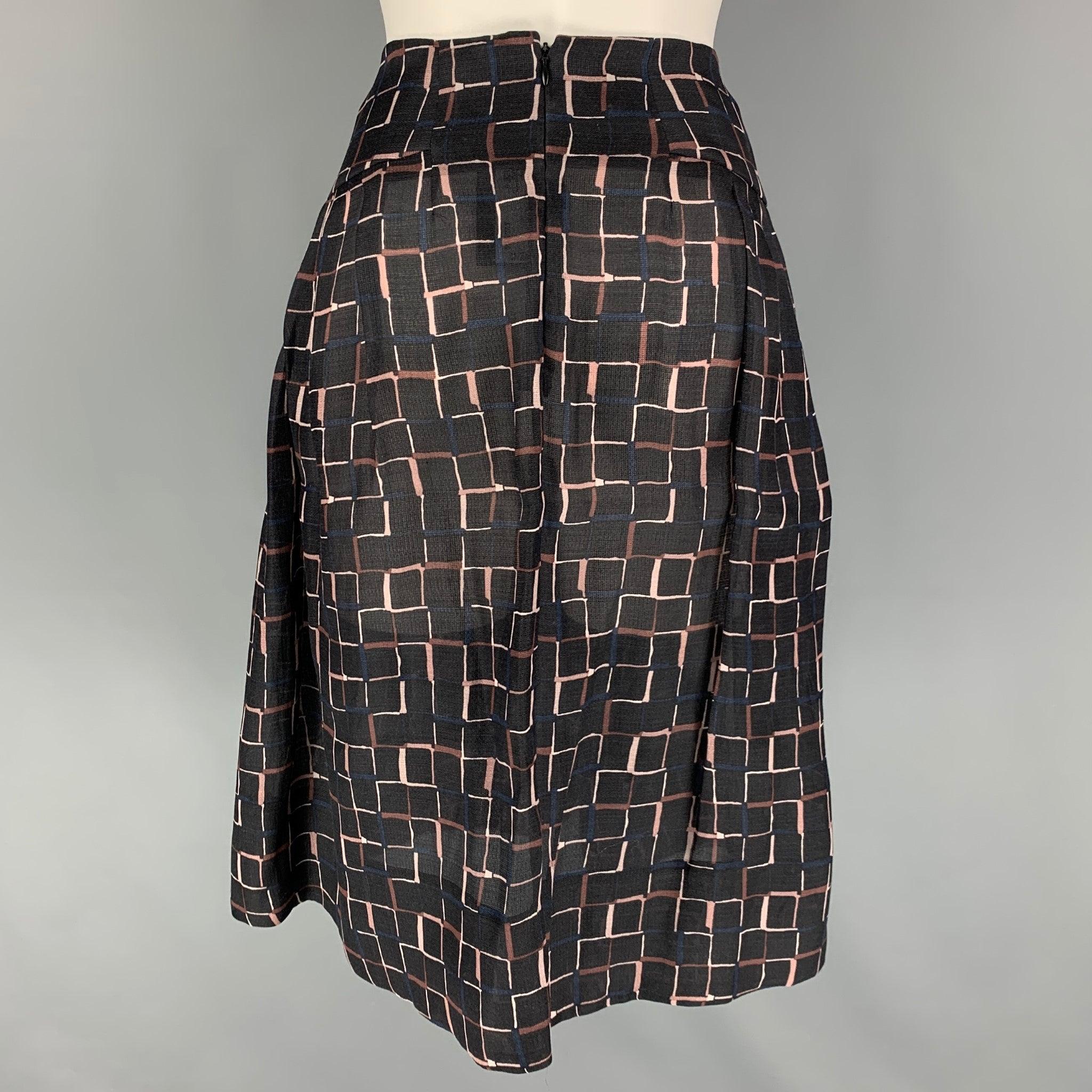MARNI Size 6 Black Taupe Silk Wool Pleated Skirt In Good Condition For Sale In San Francisco, CA