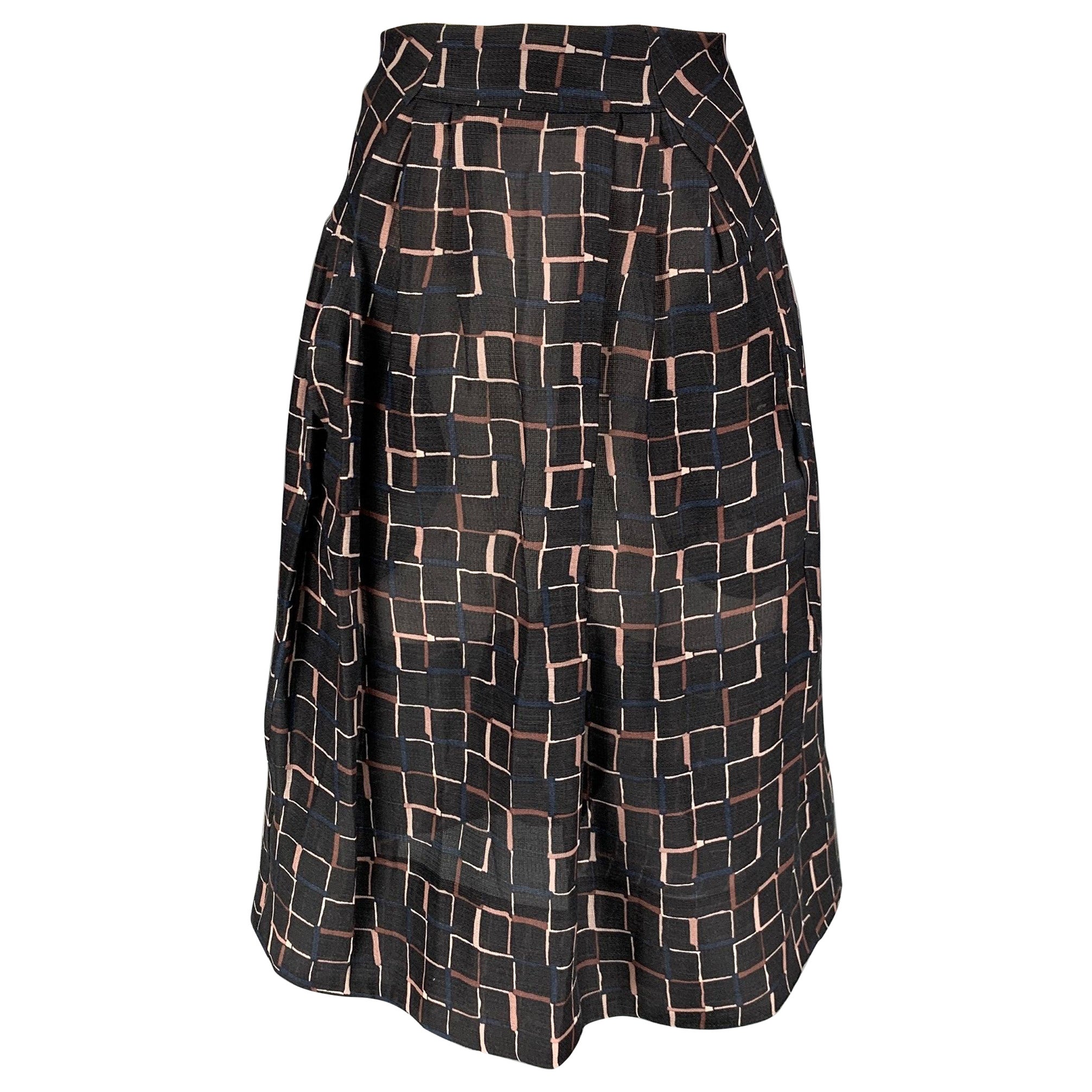 MARNI Talla 6 Falda Plisada Seda Lana Negro Topo
