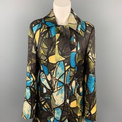 MARNI Size 6 Brown & Blue Print Silk / Wool Buttoned Coat