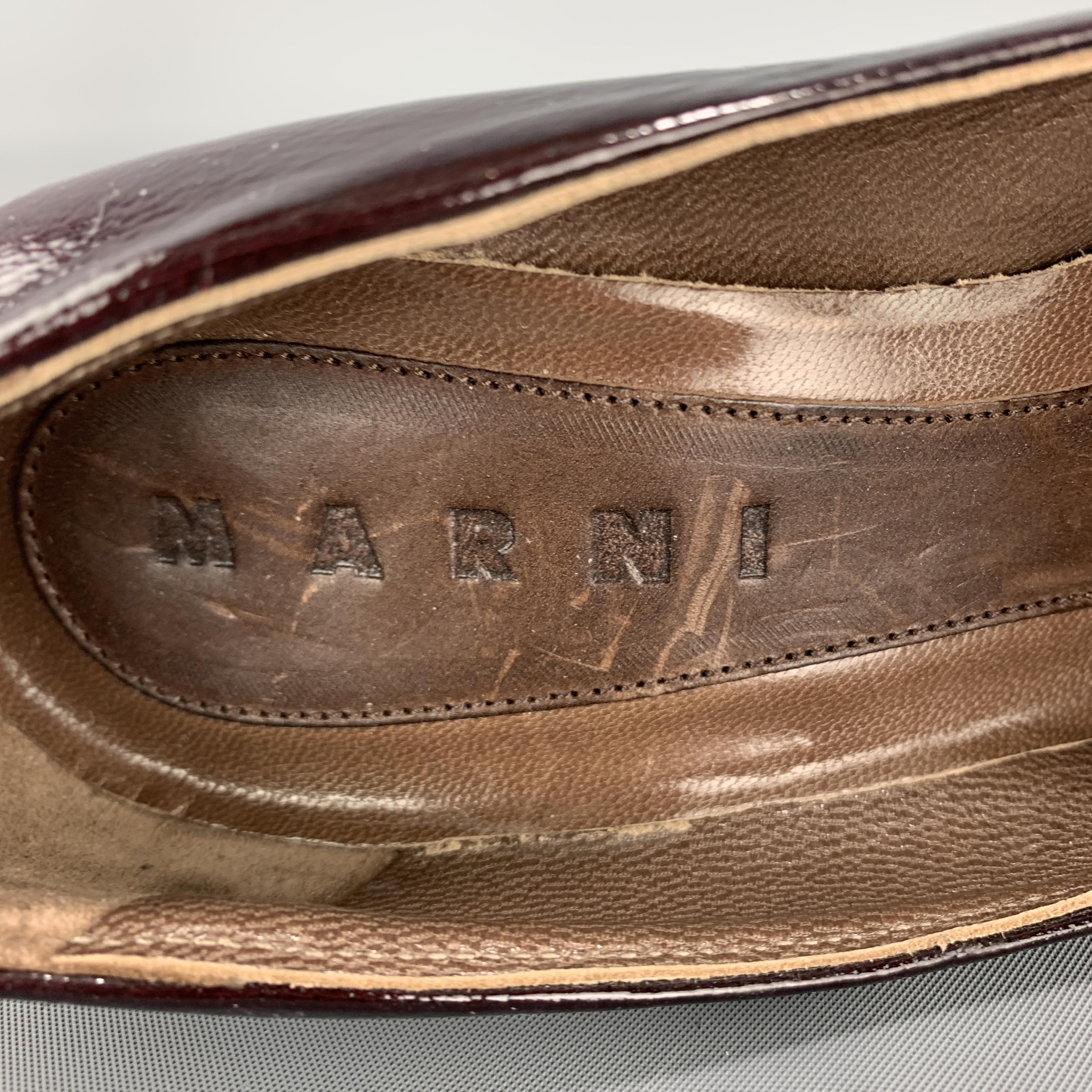 MARNI Size 6 Burgundy Patent Leather Brown Panel Platform Pumps In Good Condition In San Francisco, CA