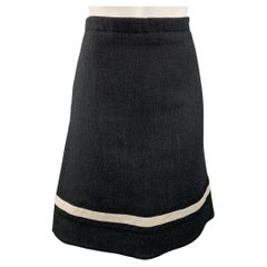 MARNI Size 6 Charcoal Stripe Wool Blend A-Line Skirt