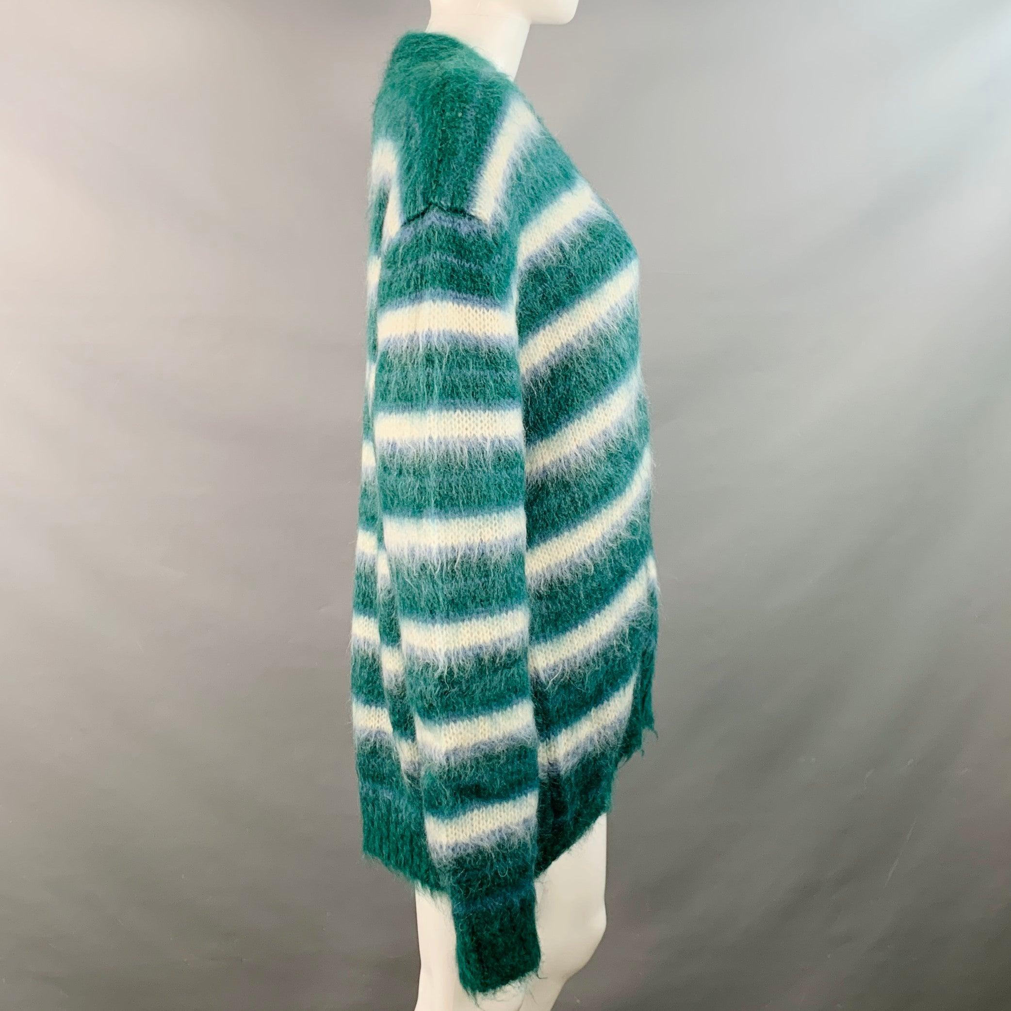 Blu Marni Taglia 6 Cardigan con scollo a V in misto mohair verde blu bianco in vendita