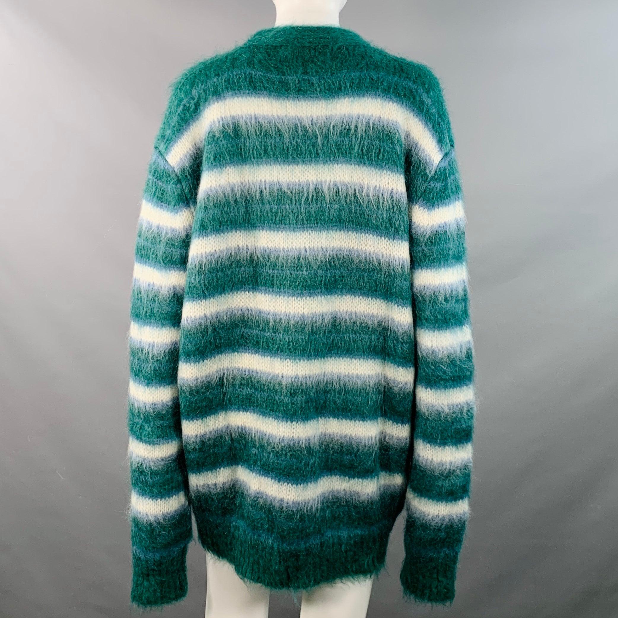 Marni Taglia 6 Cardigan con scollo a V in misto mohair verde blu bianco In condizioni ottime in vendita a San Francisco, CA