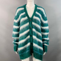 MARNI Größe 6 Grün Blau Weiß Mohairmischung Streifen V-Ausschnitt Strickjacke