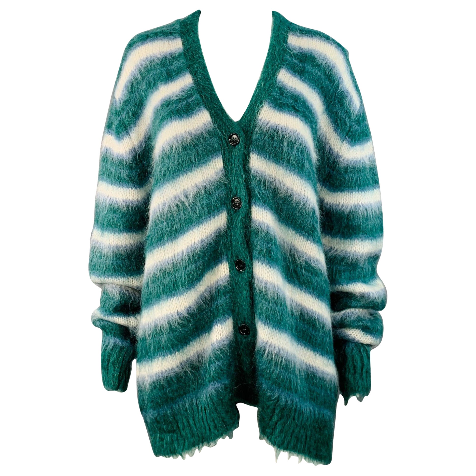 Marni Taglia 6 Cardigan con scollo a V in misto mohair verde blu bianco in vendita