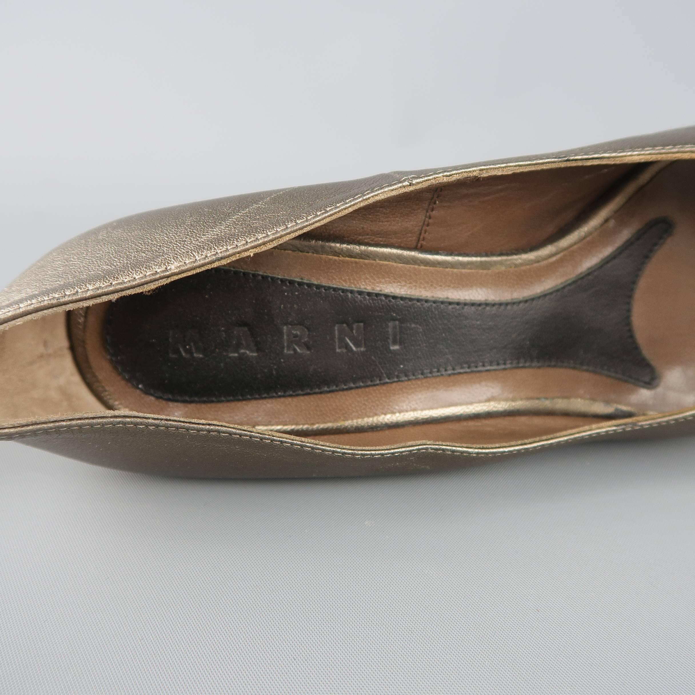 MARNI Size 6 Metallic Taupe Leather Peep Toe Wooden Platform Pumps In Excellent Condition In San Francisco, CA