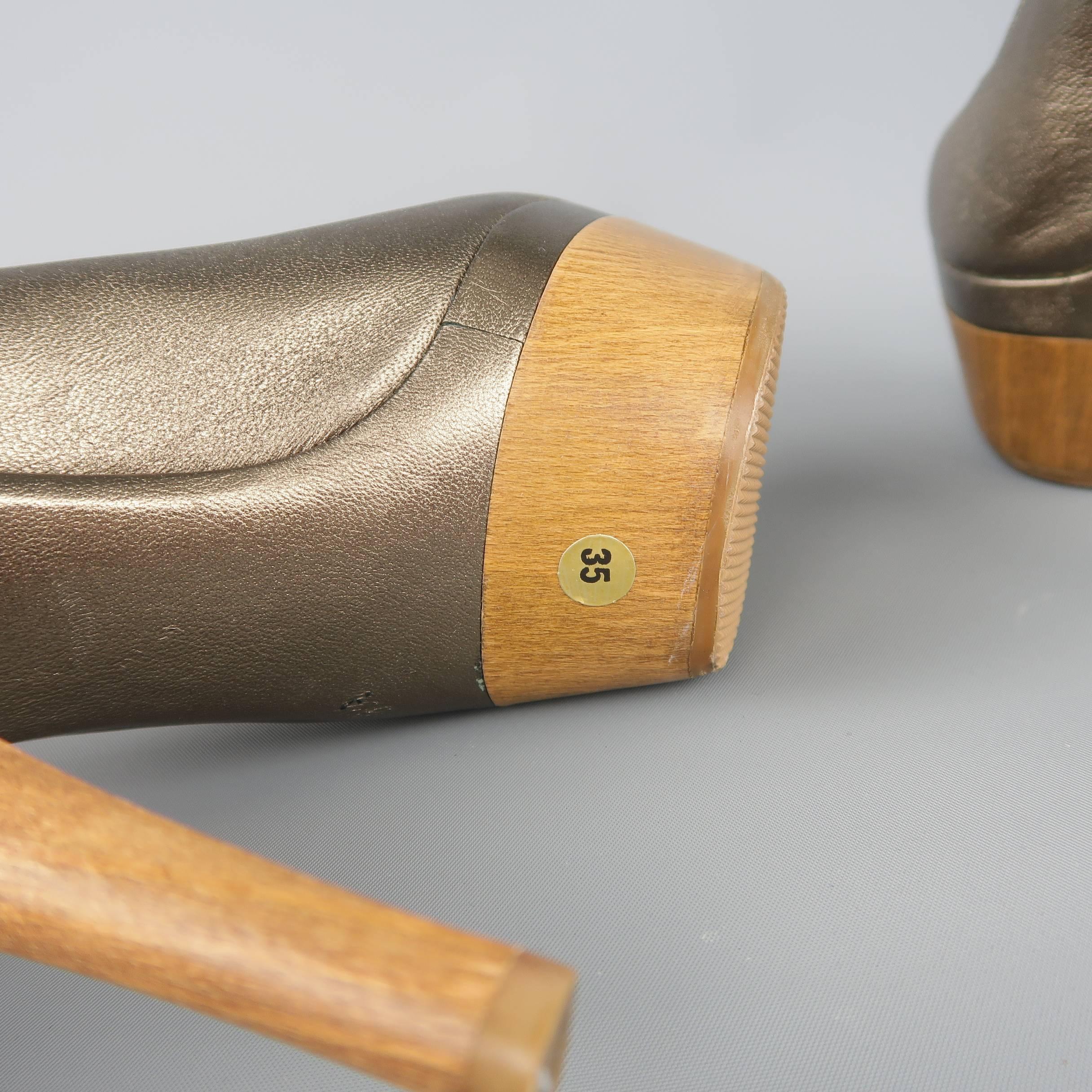 MARNI Size 6 Metallic Taupe Leather Peep Toe Wooden Platform Pumps 1