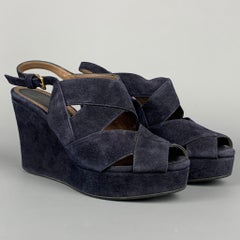 MARNI Size 6 Navy Suede Platform Wedge Sandals