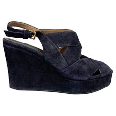 MARNI Size 6 Navy Suede Platform Wedge Sandals