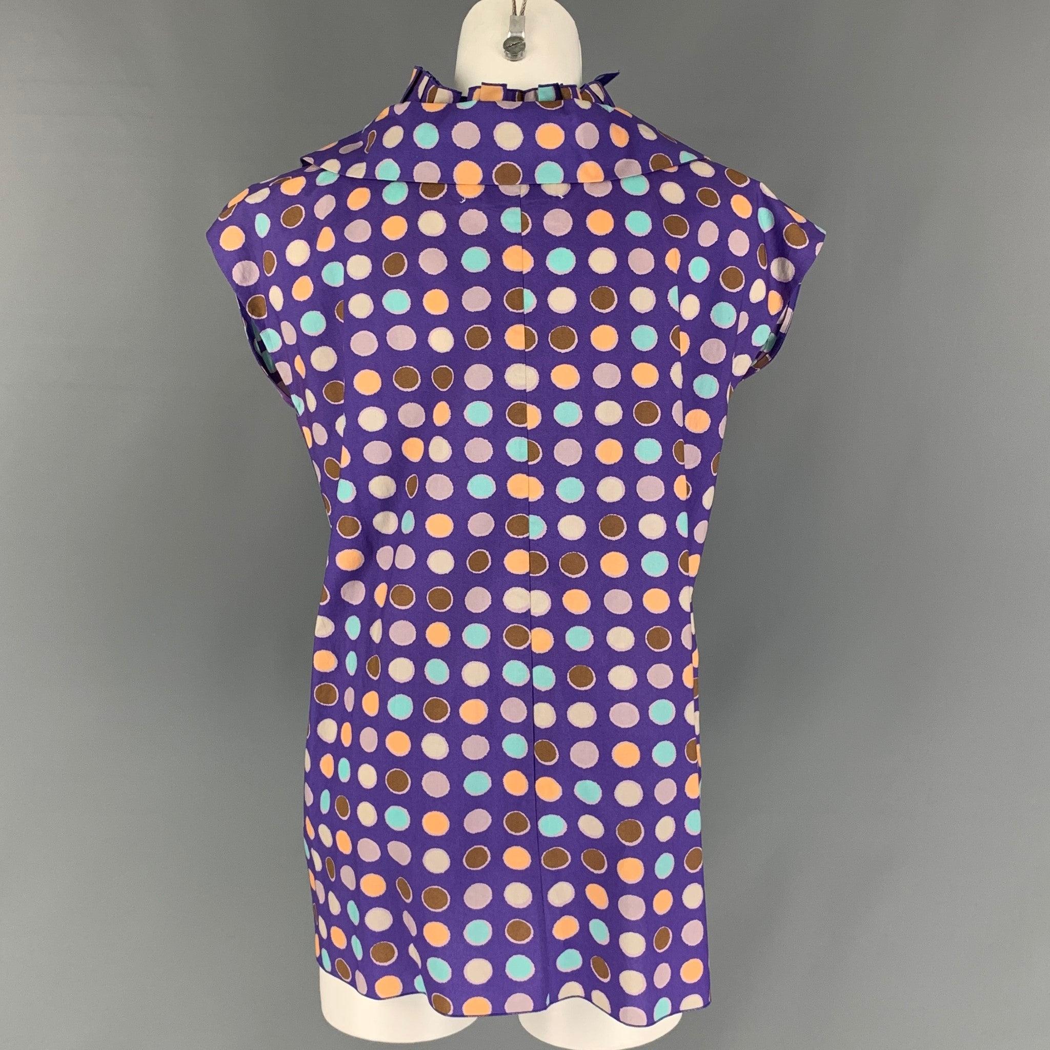 MARNI Size 6 Purple & Taupe Polka Dot Cotton Sleeveless Oversized Blouse In Good Condition For Sale In San Francisco, CA