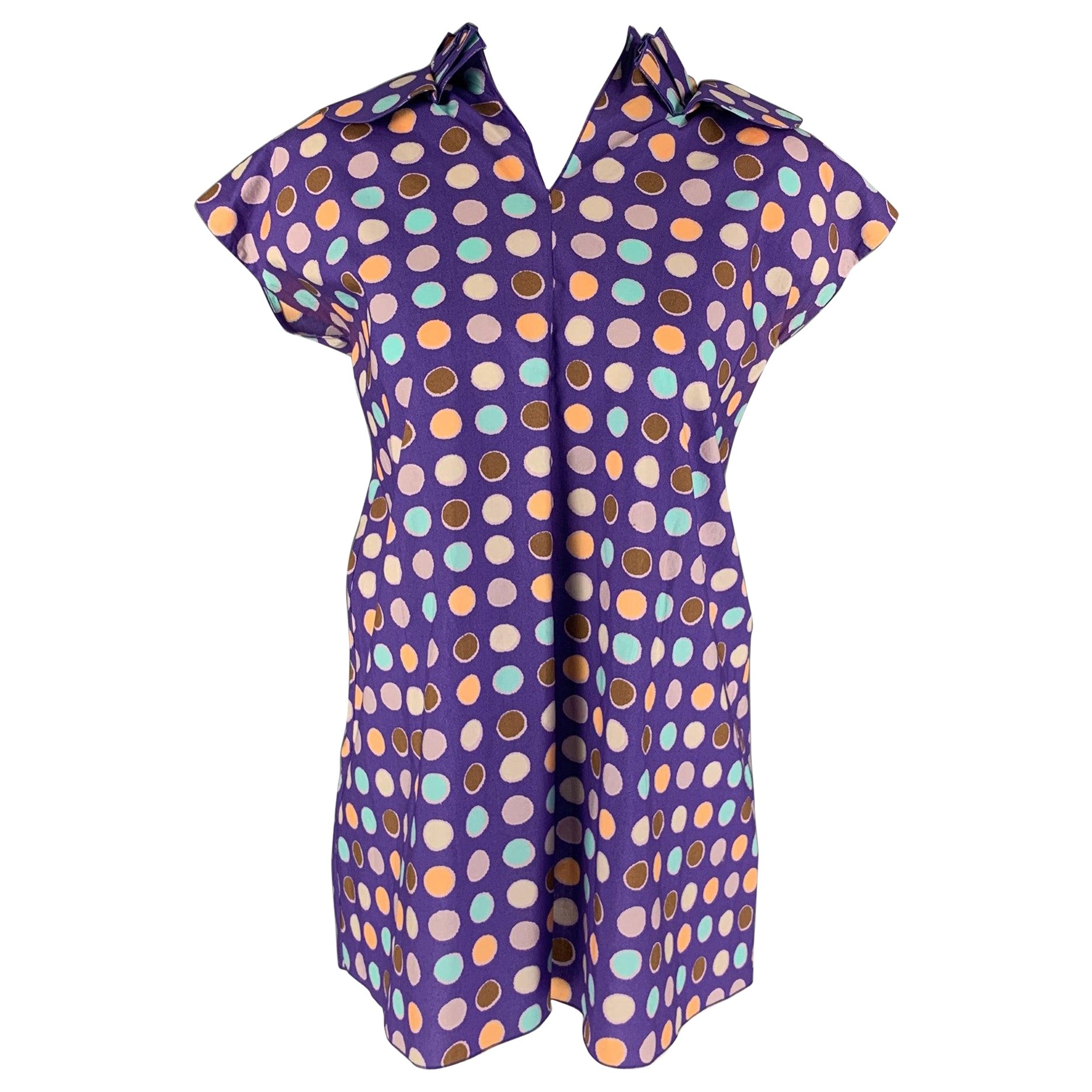 MARNI Taille 6 Chemisier oversize sans manches en coton à pois violet et taupe en vente