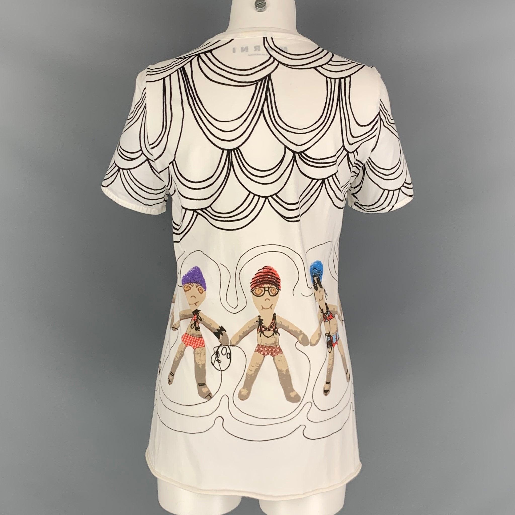 MARNI Size 6 White Multicolour Cotton Short Sleeve T-Shirt In Good Condition For Sale In San Francisco, CA