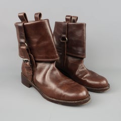 MARNI Size 6.5 Brown Leather Fold Over Ankle Boots