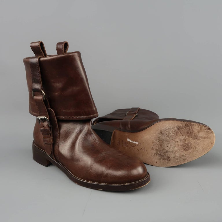 MARNI Size 6.5 Brown Leather Fold Over Ankle Boots at 1stDibs