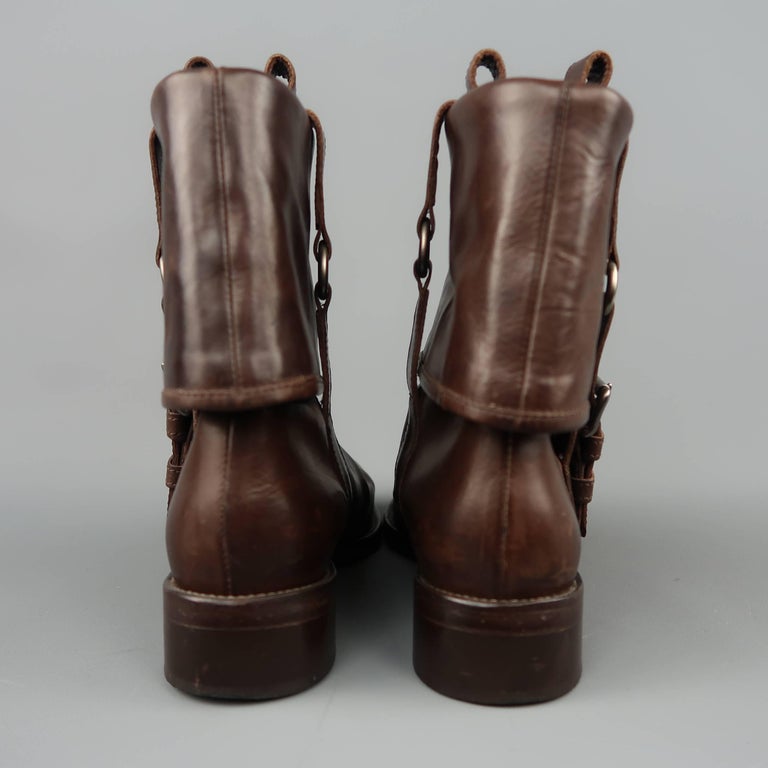 MARNI Size 6.5 Brown Leather Fold Over Ankle Boots at 1stDibs