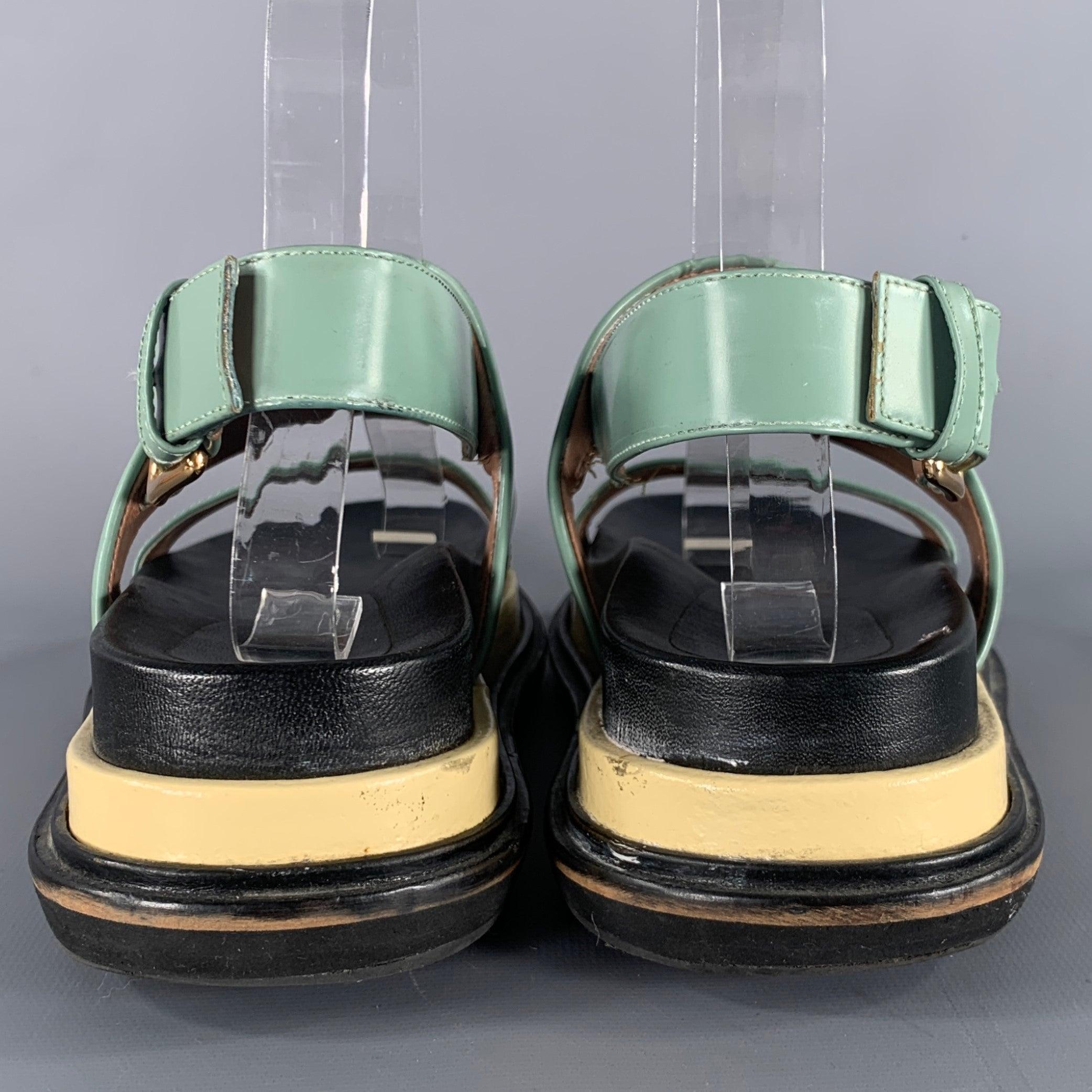 Gray MARNI Size 7 Green Black Strap Chunky Sole Sandals For Sale