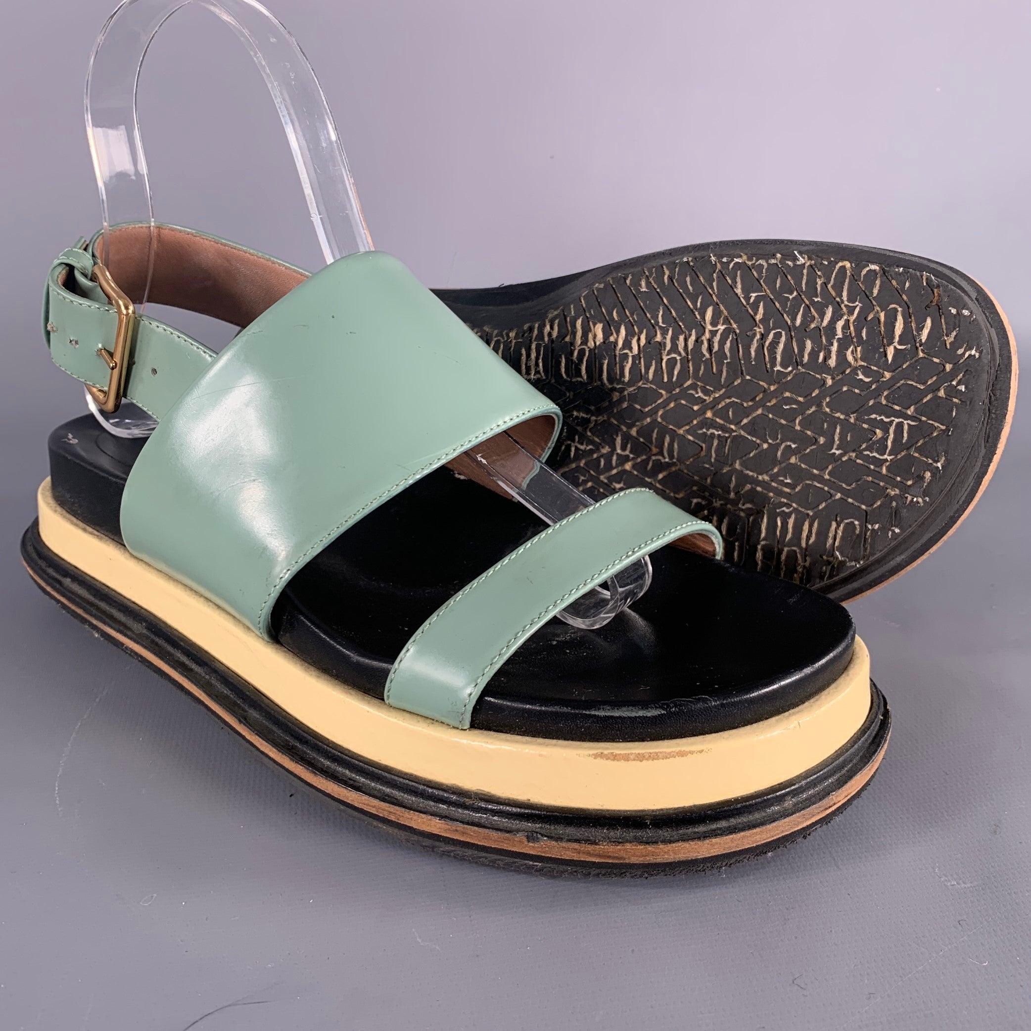 Women's MARNI Size 7 Green Black Strap Chunky Sole Sandals For Sale